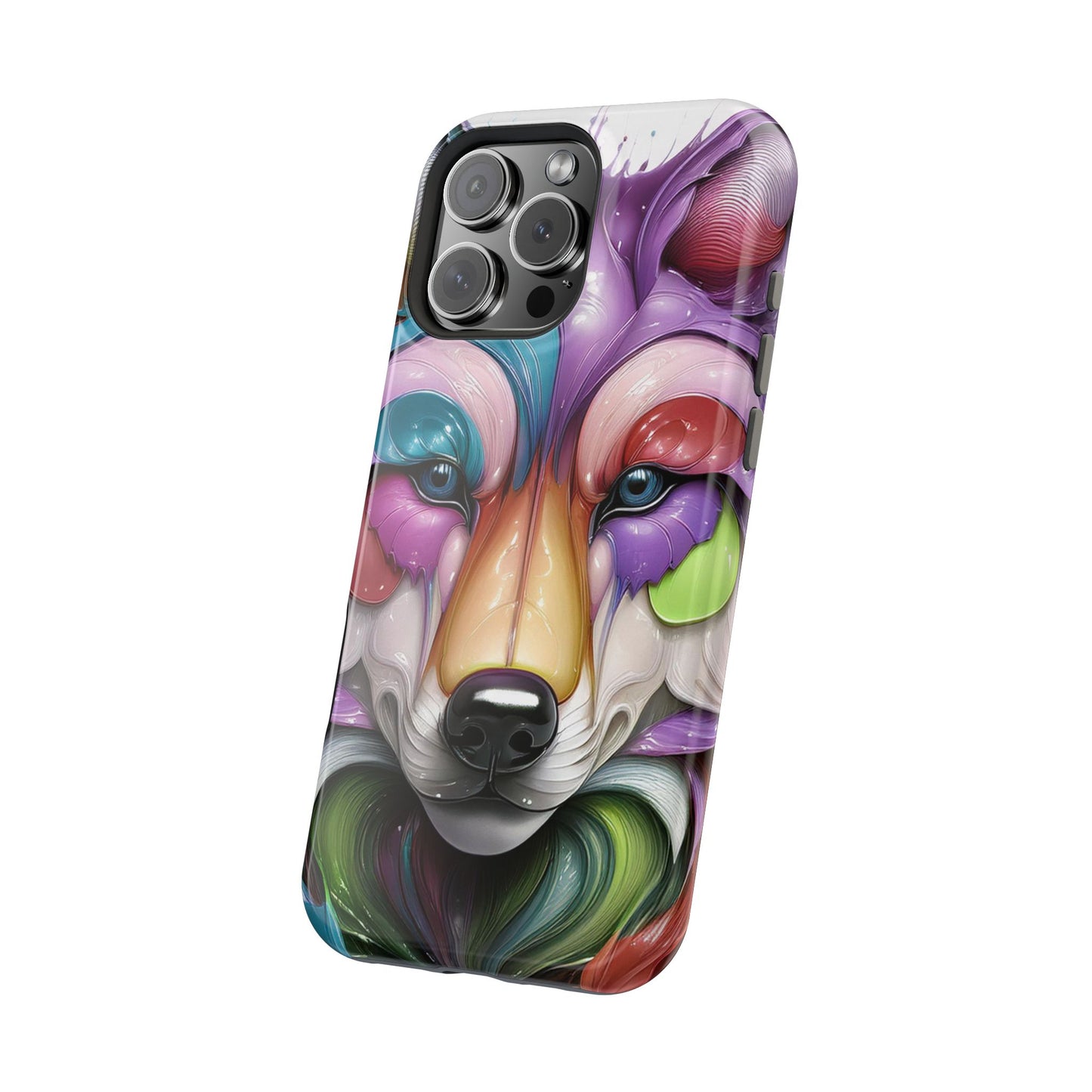 MagSafe iPhone Case with Vibrant Wolf Design, Unique Trending Phone Case, Edgy Colored Wolf Art for iPhone 16, 15, 14, 13 Pro & Plus