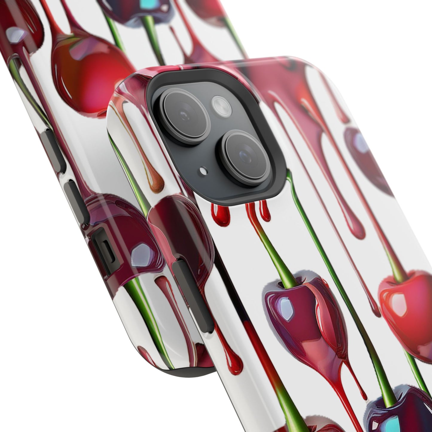 Dripping Cherry Phone Case - Cherry Design, White iPhone Magnetic Phone Case