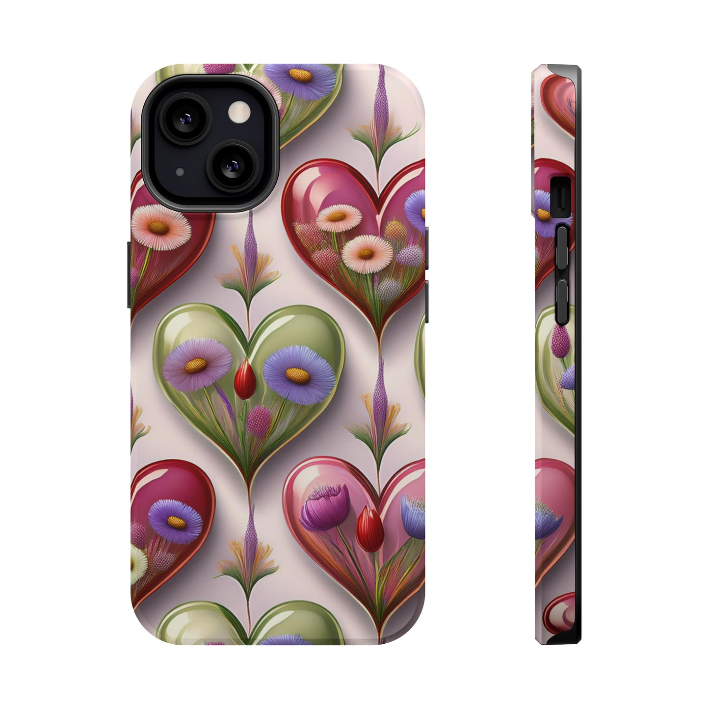 MagSafe Hearts and Flowers Phone Case, Top Trending iPhone Phone Case, Vibrant Phone Case