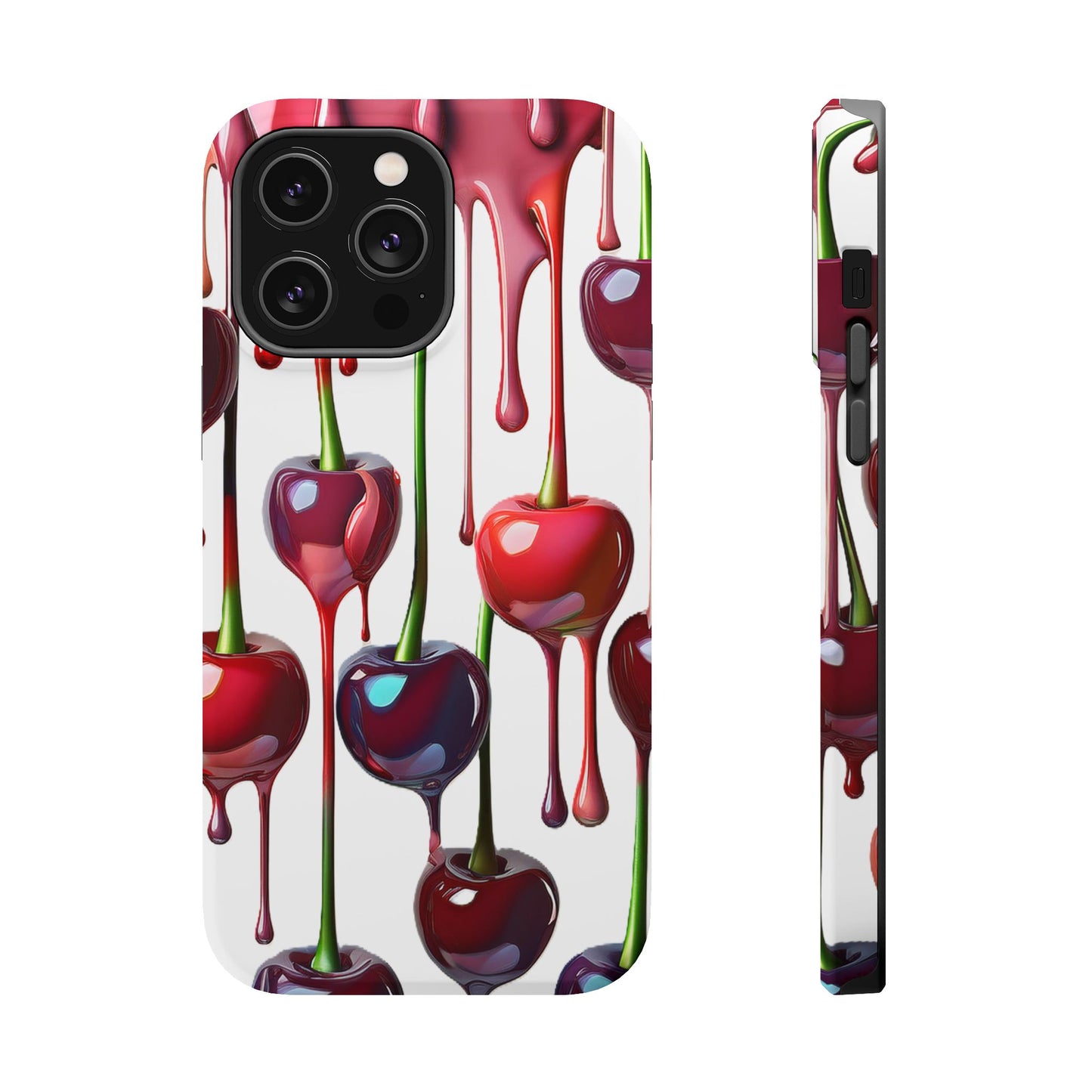 Dripping Cherry Phone Case - Cherry Design, White iPhone Magnetic Phone Case