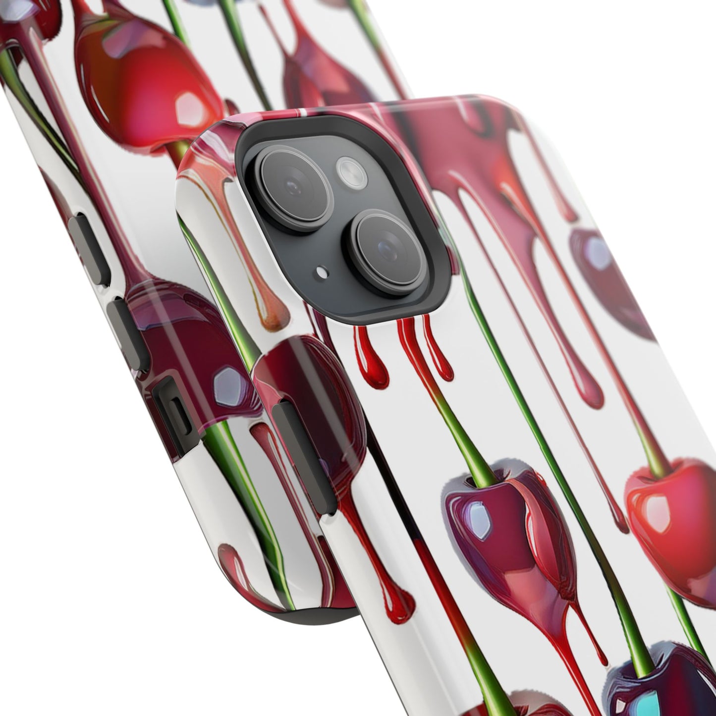 Dripping Cherry Phone Case - Cherry Design, White iPhone Magnetic Phone Case