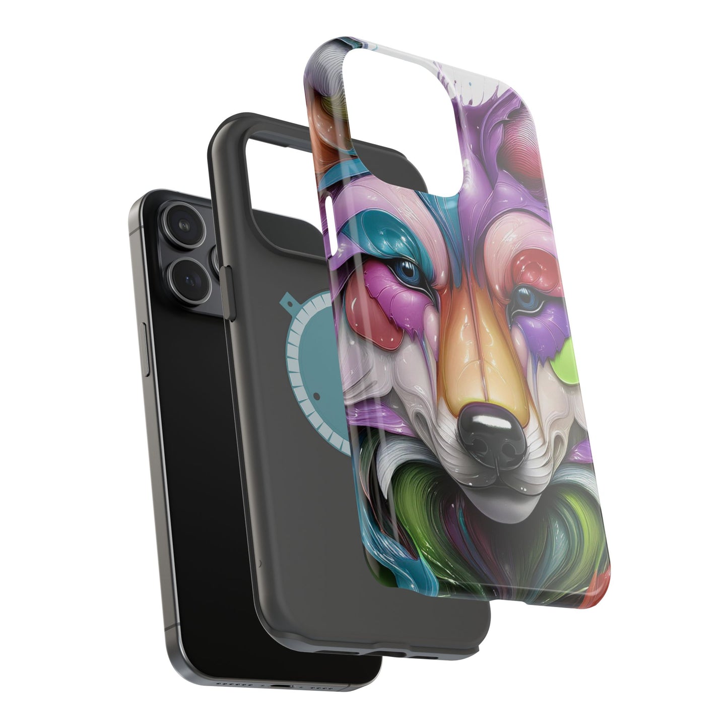 MagSafe iPhone Case with Vibrant Wolf Design, Unique Trending Phone Case, Edgy Colored Wolf Art for iPhone 16, 15, 14, 13 Pro & Plus