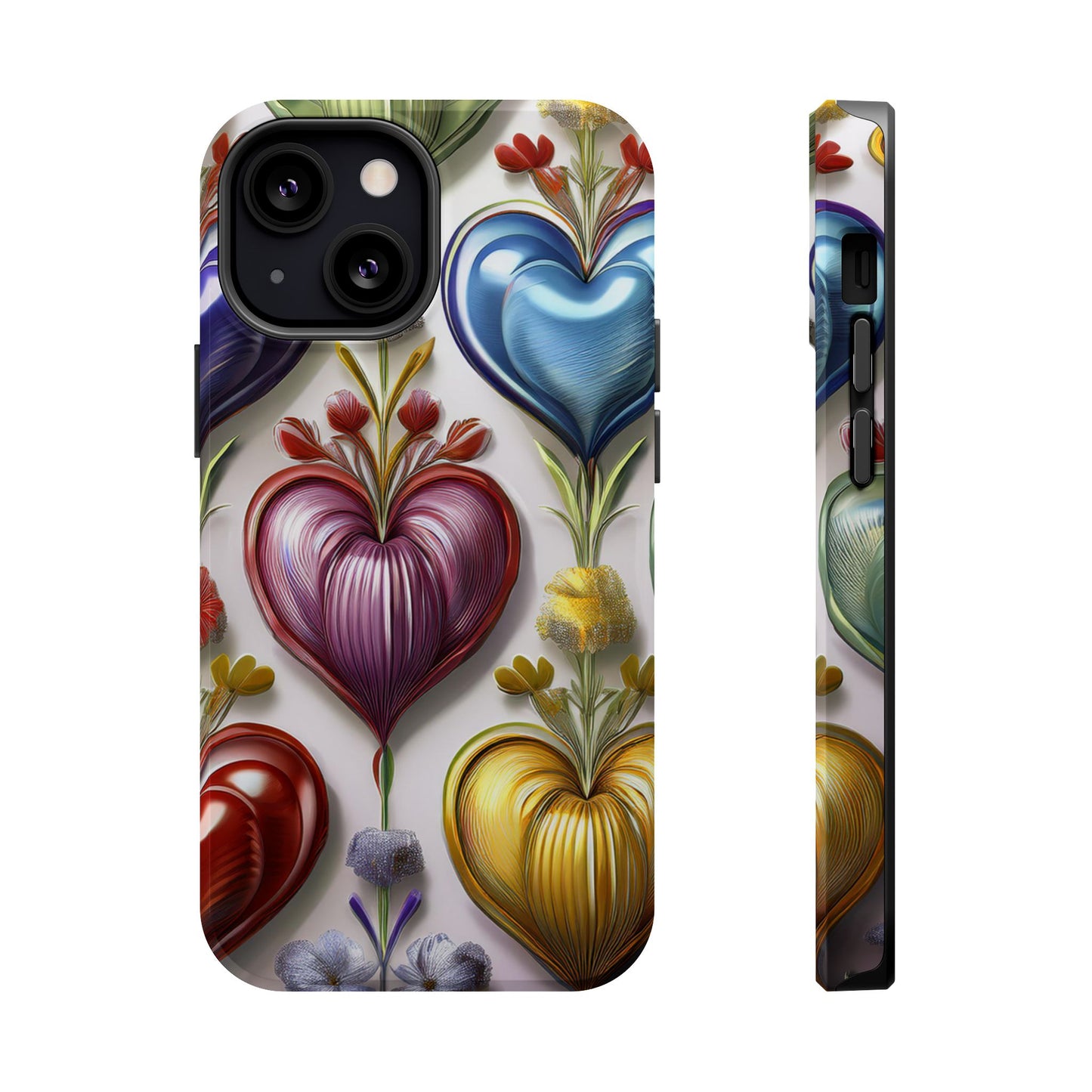 iPhone MagSafe Hearts and Flowers Phone Case, Luxury Mobil Case