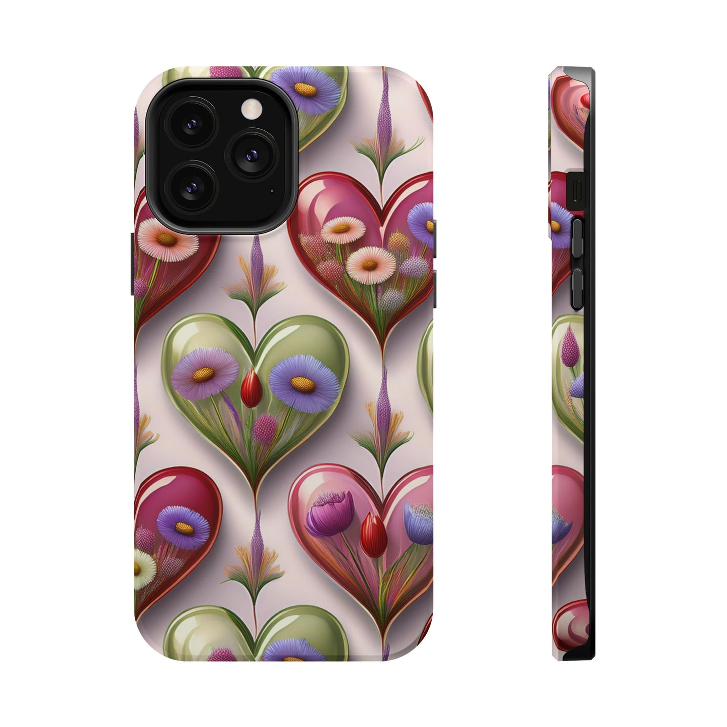 MagSafe Hearts and Flowers Phone Case, Top Trending iPhone Phone Case, Vibrant Phone Case