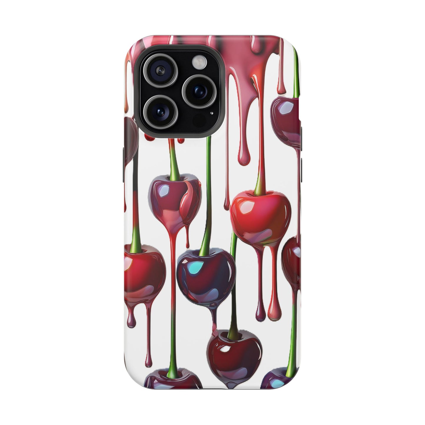 Dripping Cherry Phone Case - Cherry Design, White iPhone Magnetic Phone Case