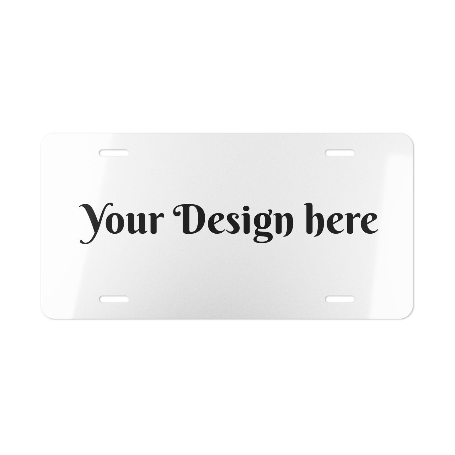 Custom vanity plate made from durable aluminum, measuring 12x6 inches, with pre-drilled holes for easy installation, perfect for vehicles or wall decor