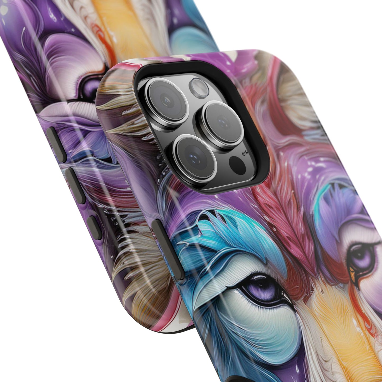 Mag Safe Vibrant Wolf Art - Colorful Wolf Design, Magnetic Phone Case, Trending iPhone Case