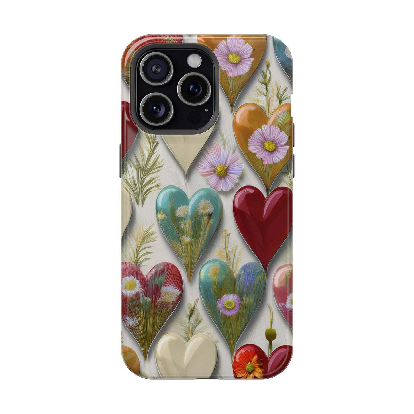 MagSafe Hearts and Flowers Phone Case, Top Trending iPhone Phone Case, Vibrant Phone Case