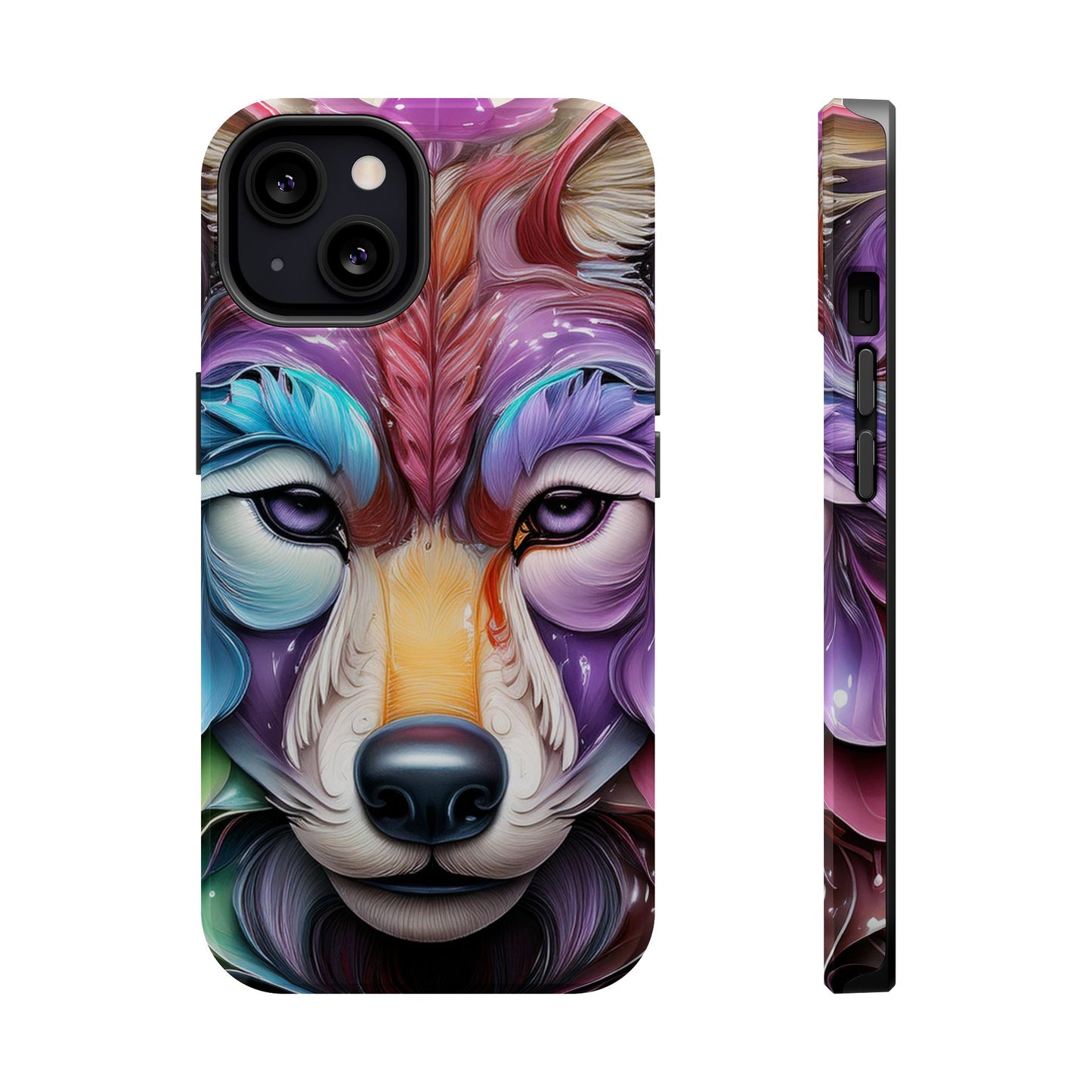 Mag Safe Vibrant Wolf Art - Colorful Wolf Design, Magnetic Phone Case, Trending iPhone Case