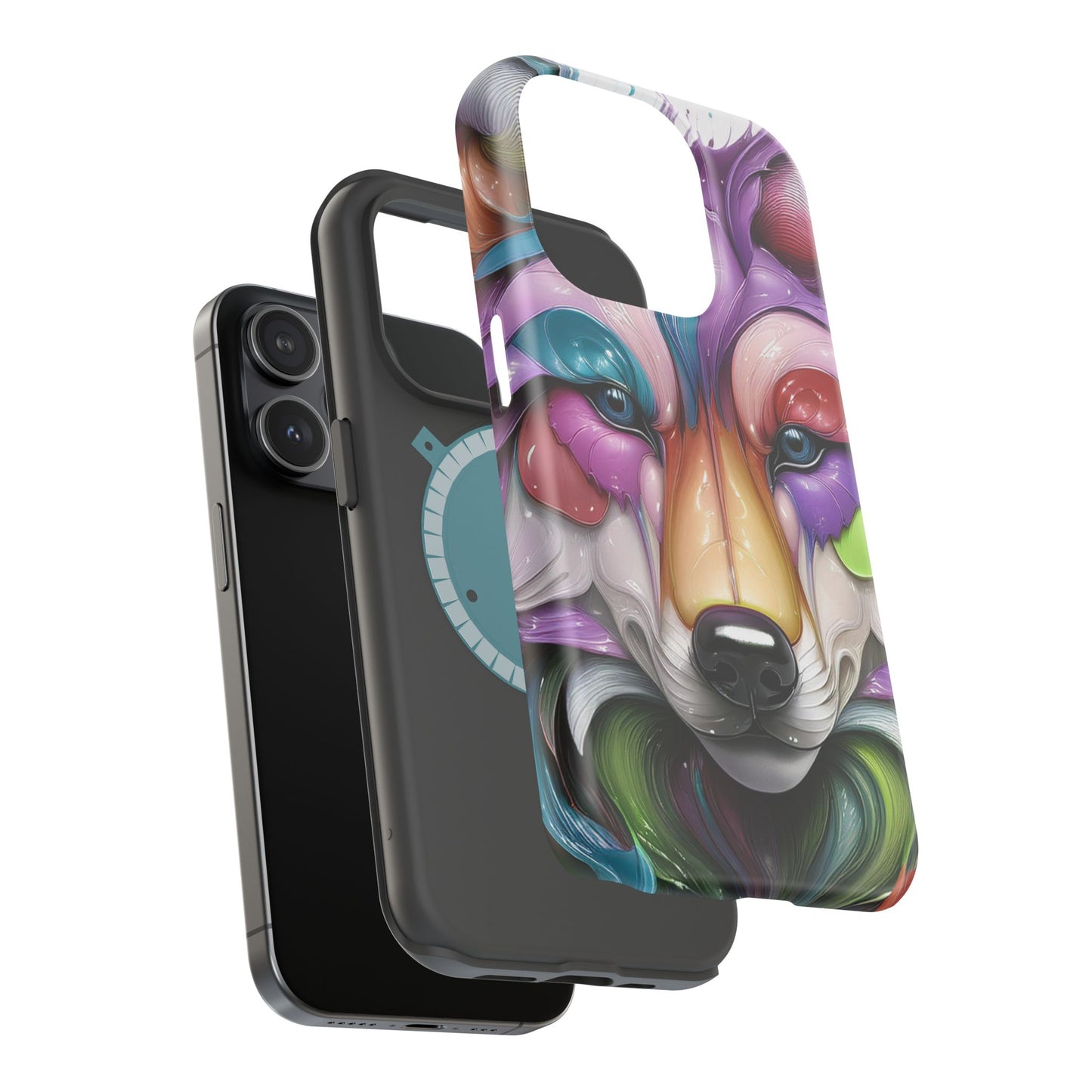MagSafe iPhone Case with Vibrant Wolf Design, Unique Trending Phone Case, Edgy Colored Wolf Art for iPhone 16, 15, 14, 13 Pro & Plus