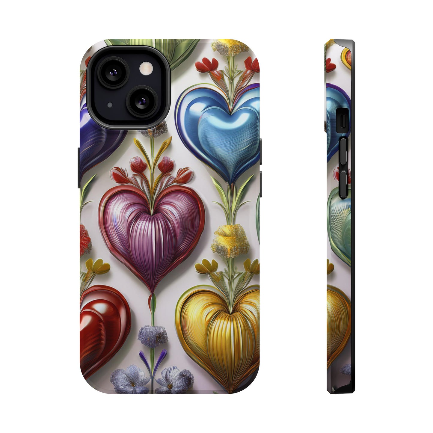 iPhone MagSafe Hearts and Flowers Phone Case, Luxury Mobil Case