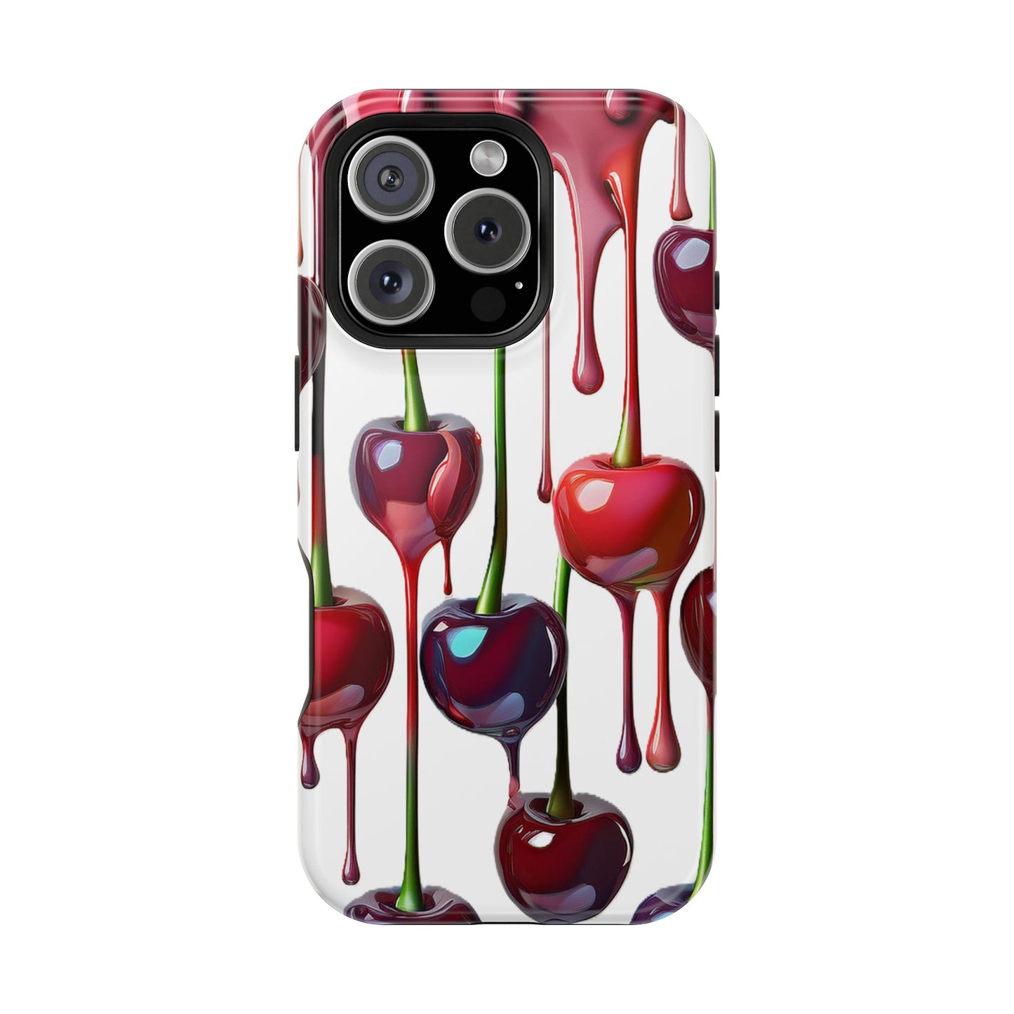 Dripping Cherry Phone Case - Cherry Design, White iPhone Magnetic Phone Case