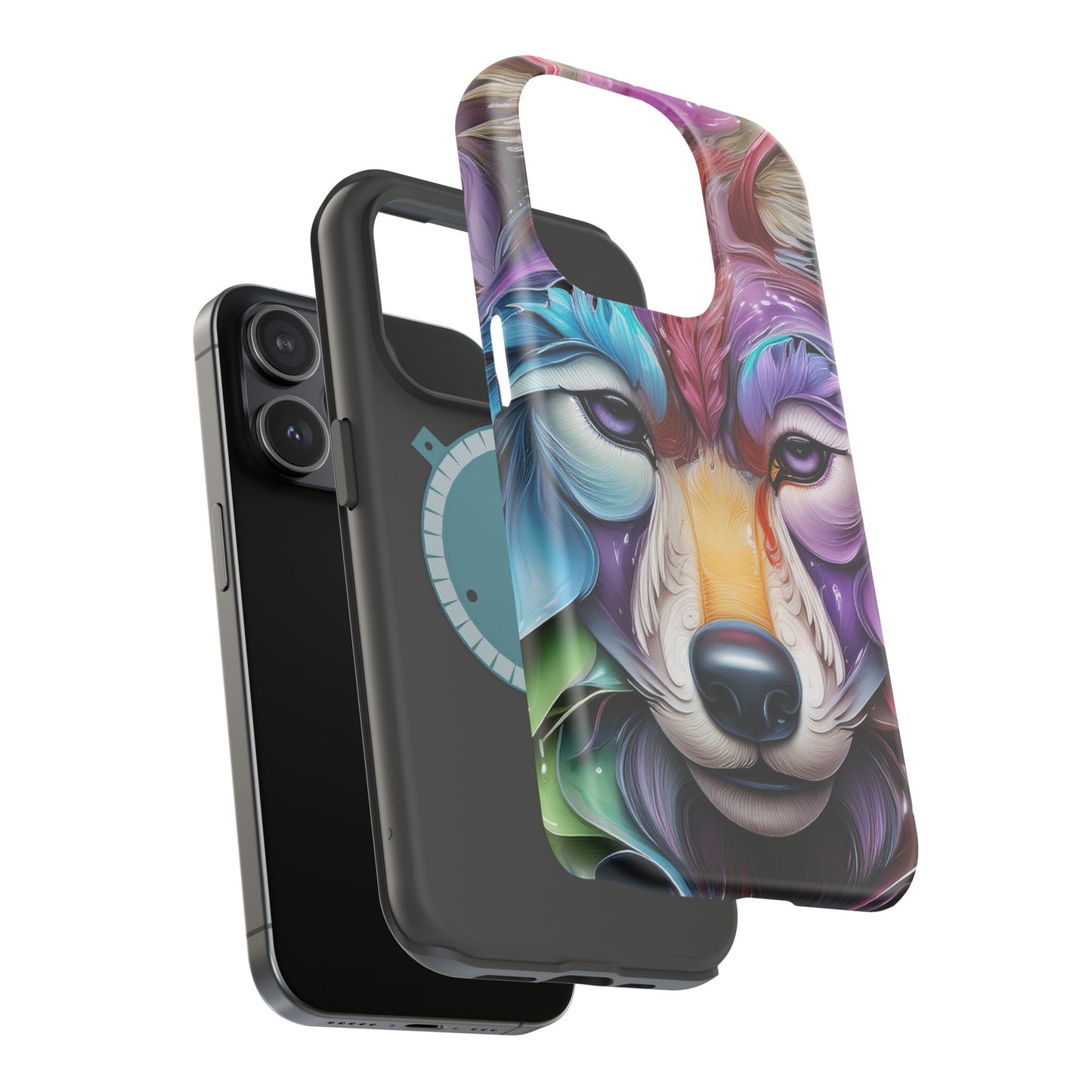 Mag Safe Vibrant Wolf Art - Colorful Wolf Design, Magnetic Phone Case, Trending iPhone Case