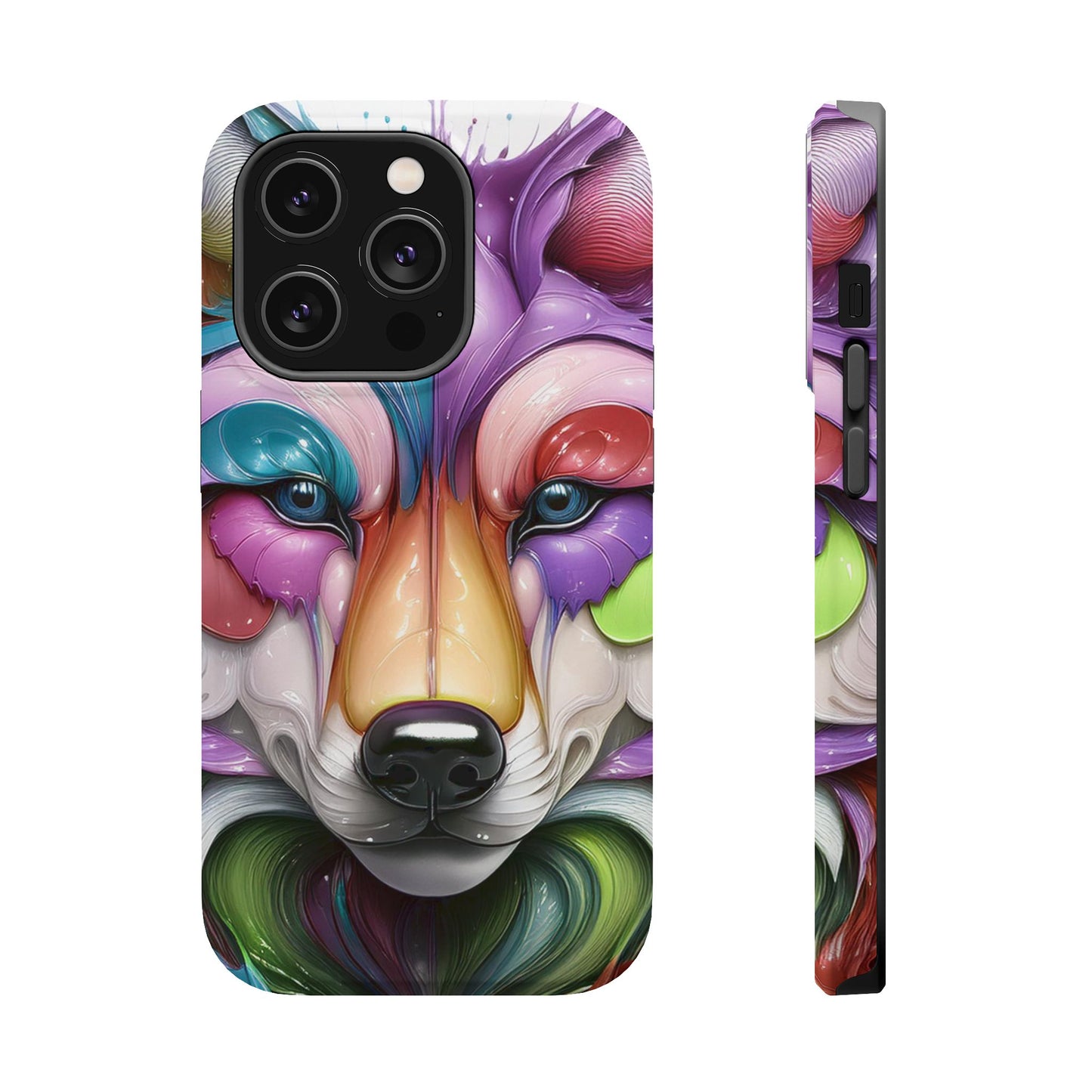 MagSafe iPhone Case with Vibrant Wolf Design, Unique Trending Phone Case, Edgy Colored Wolf Art for iPhone 16, 15, 14, 13 Pro & Plus