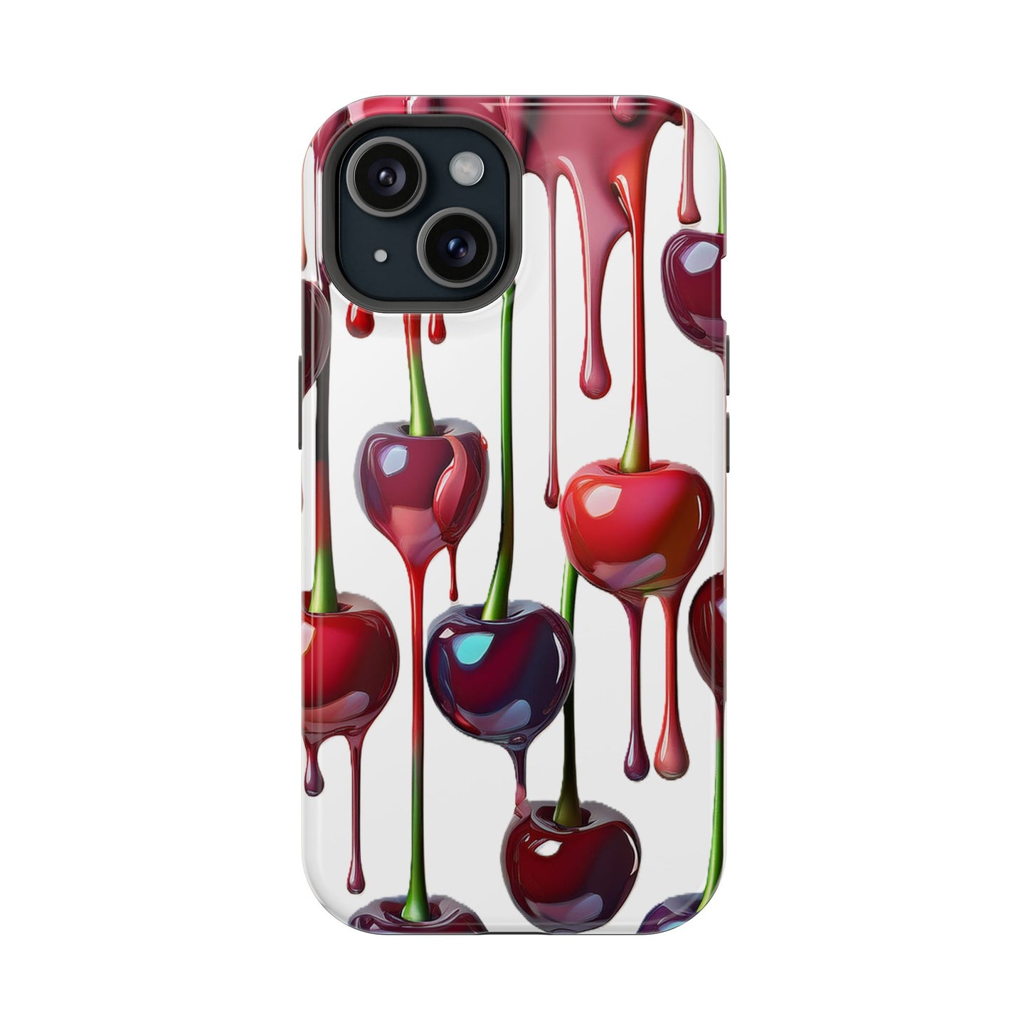 Dripping Cherry Phone Case - Cherry Design, White iPhone Magnetic Phone Case