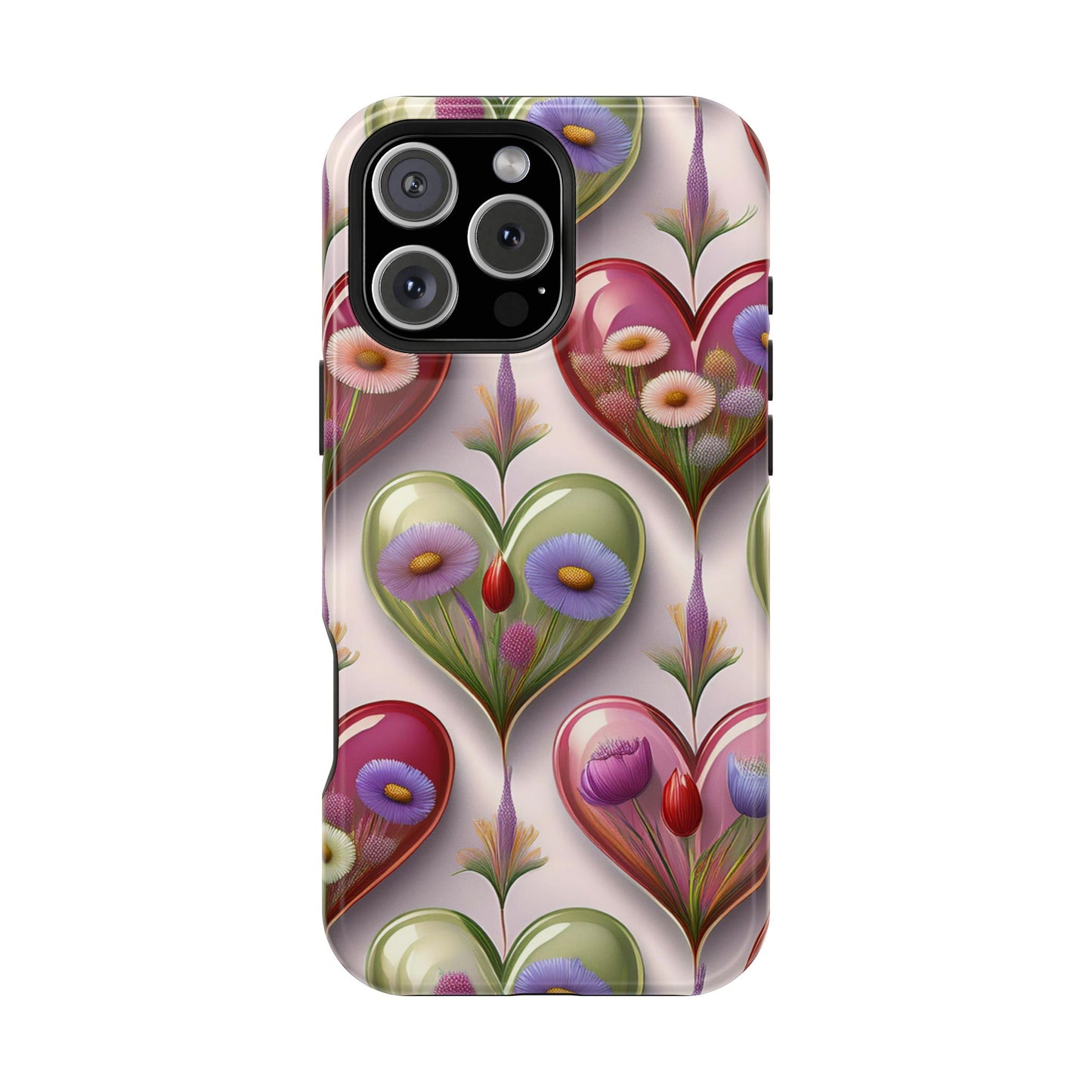 MagSafe Hearts and Flowers Phone Case, Top Trending iPhone Phone Case, Vibrant Phone Case