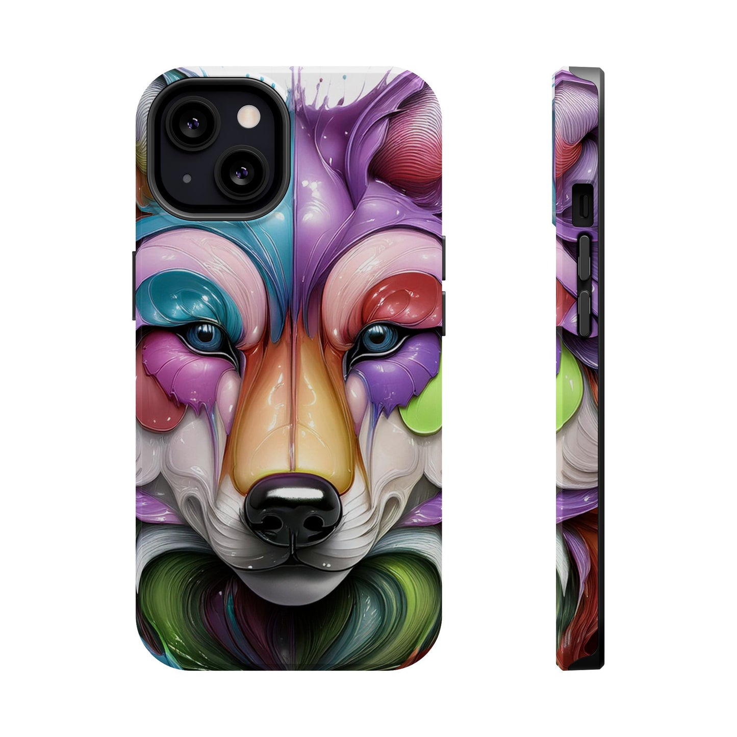 MagSafe iPhone Case with Vibrant Wolf Design, Unique Trending Phone Case, Edgy Colored Wolf Art for iPhone 16, 15, 14, 13 Pro & Plus
