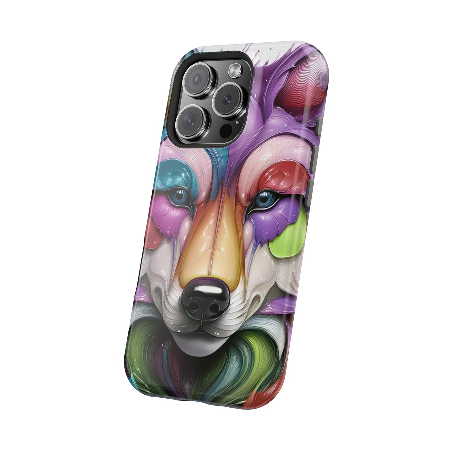 MagSafe iPhone Case with Vibrant Wolf Design, Unique Trending Phone Case, Edgy Colored Wolf Art for iPhone 16, 15, 14, 13 Pro & Plus