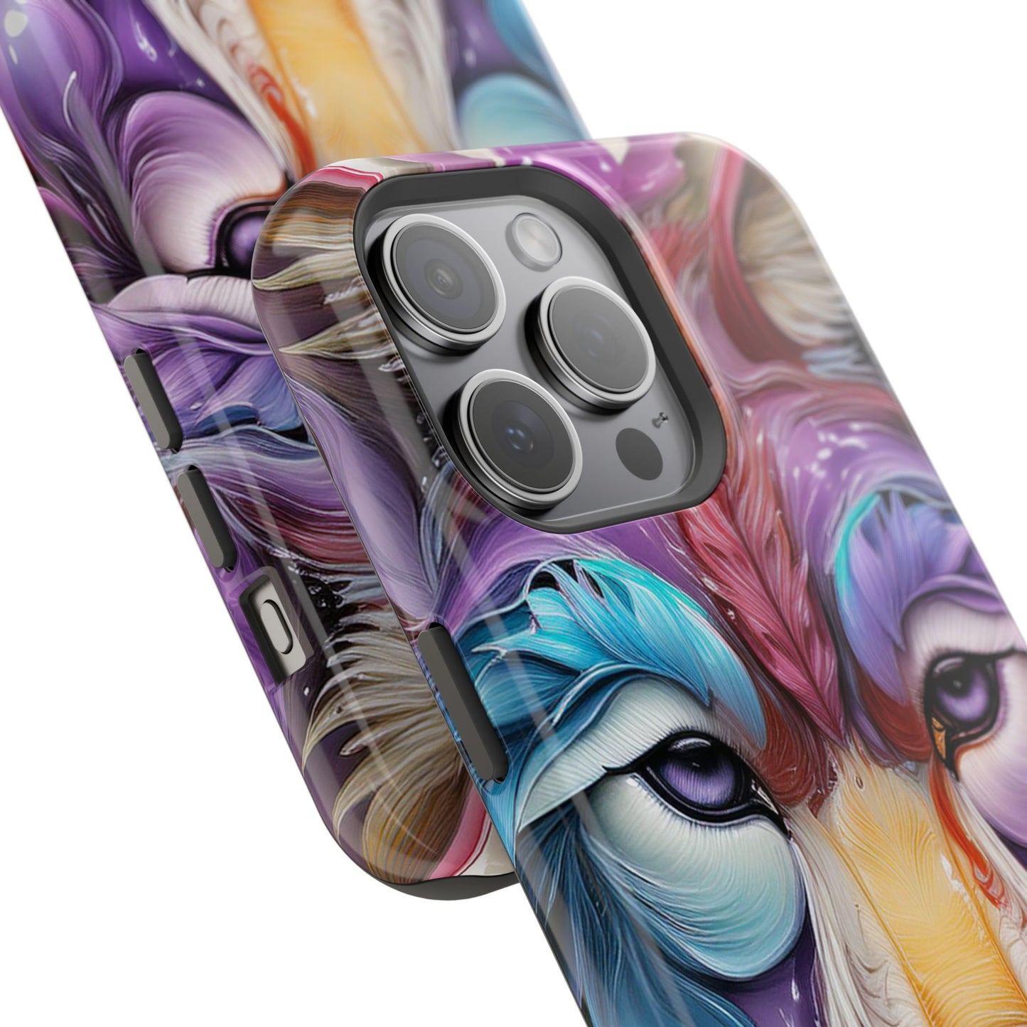 Mag Safe Vibrant Wolf Art - Colorful Wolf Design, Magnetic Phone Case, Trending iPhone Case