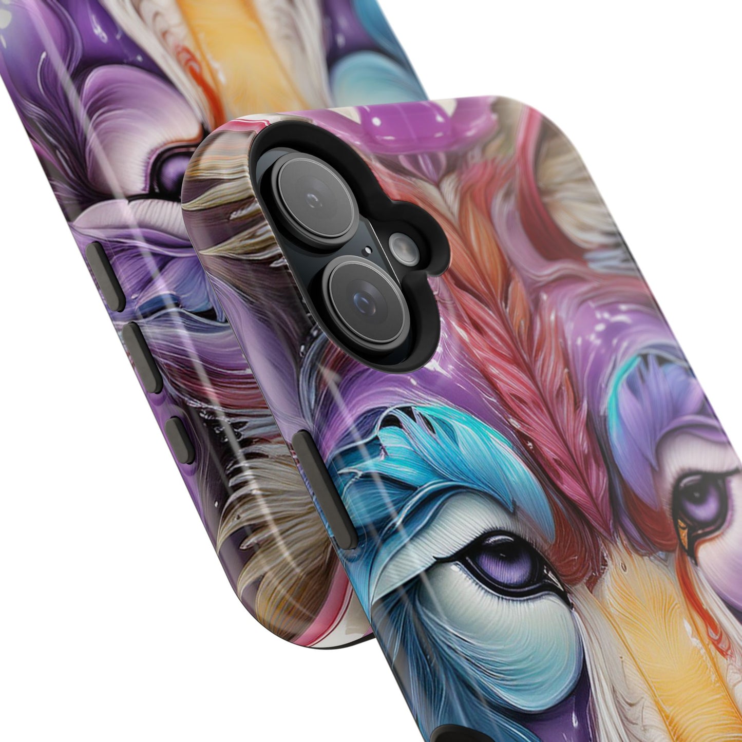 Mag Safe Vibrant Wolf Art - Colorful Wolf Design, Magnetic Phone Case, Trending iPhone Case