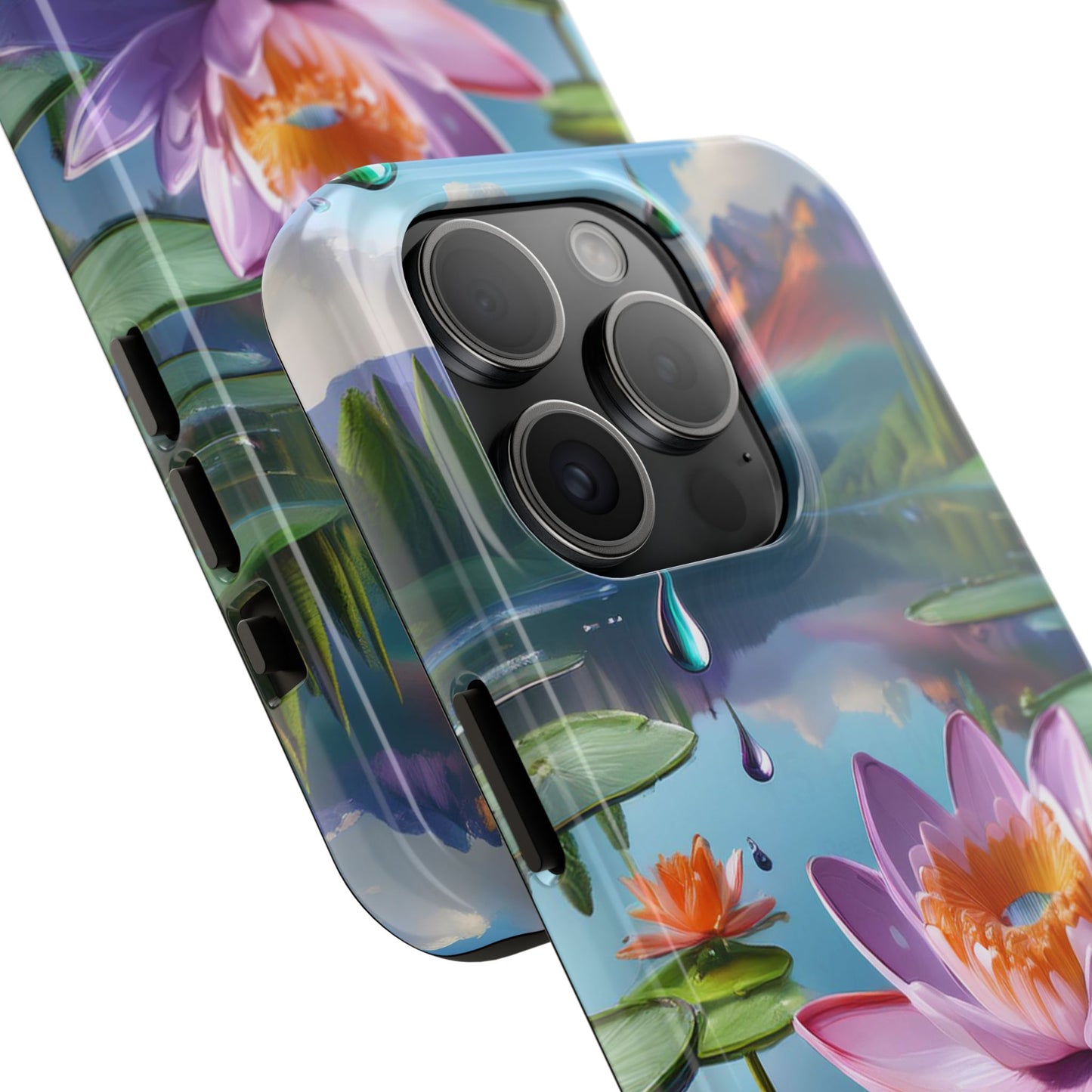 Lily Pads Phone Case, Mountain View Raindrops Nature Scene for iPhone or Samsung Galaxy, Pink Green Blue