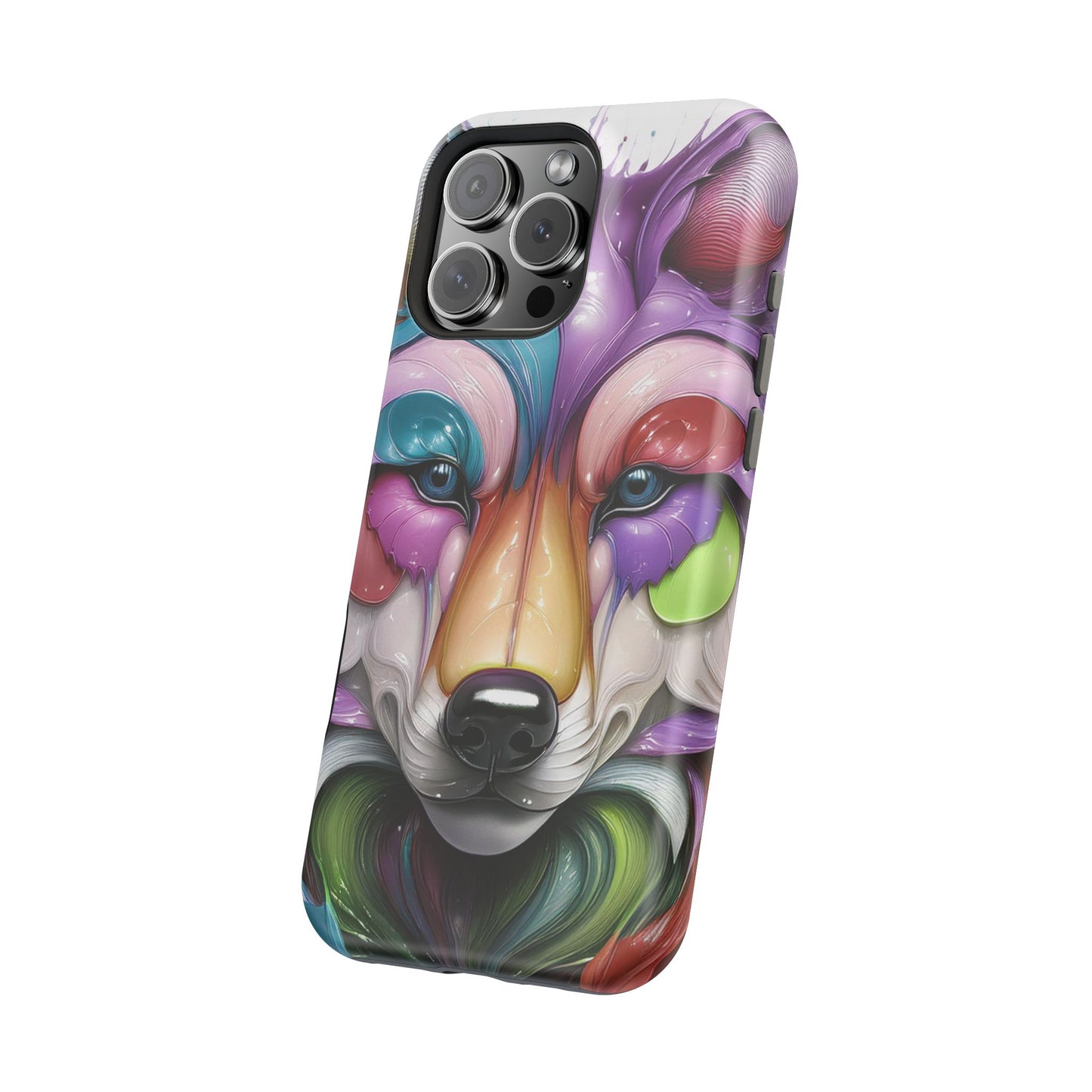 MagSafe iPhone Case with Vibrant Wolf Design, Unique Trending Phone Case, Edgy Colored Wolf Art for iPhone 16, 15, 14, 13 Pro & Plus