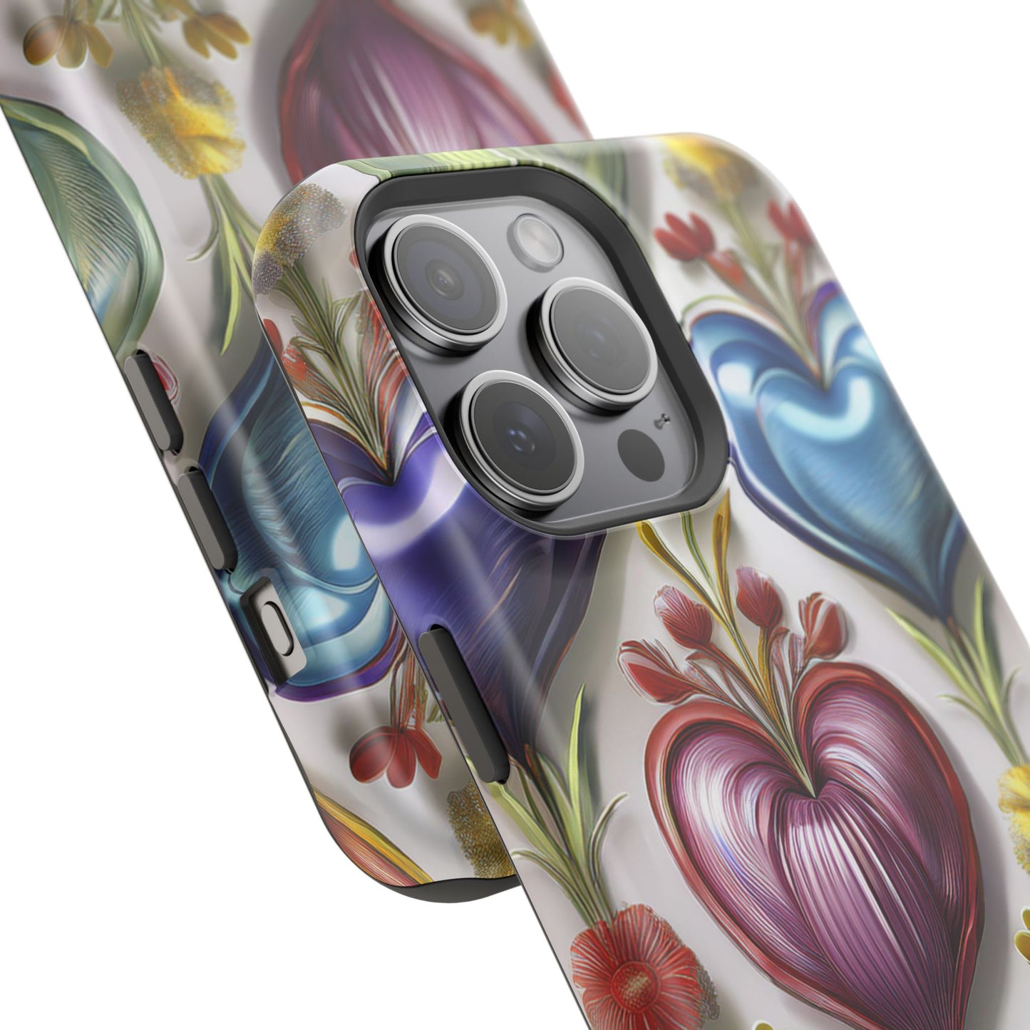iPhone MagSafe Hearts and Flowers Phone Case, Luxury Mobil Case