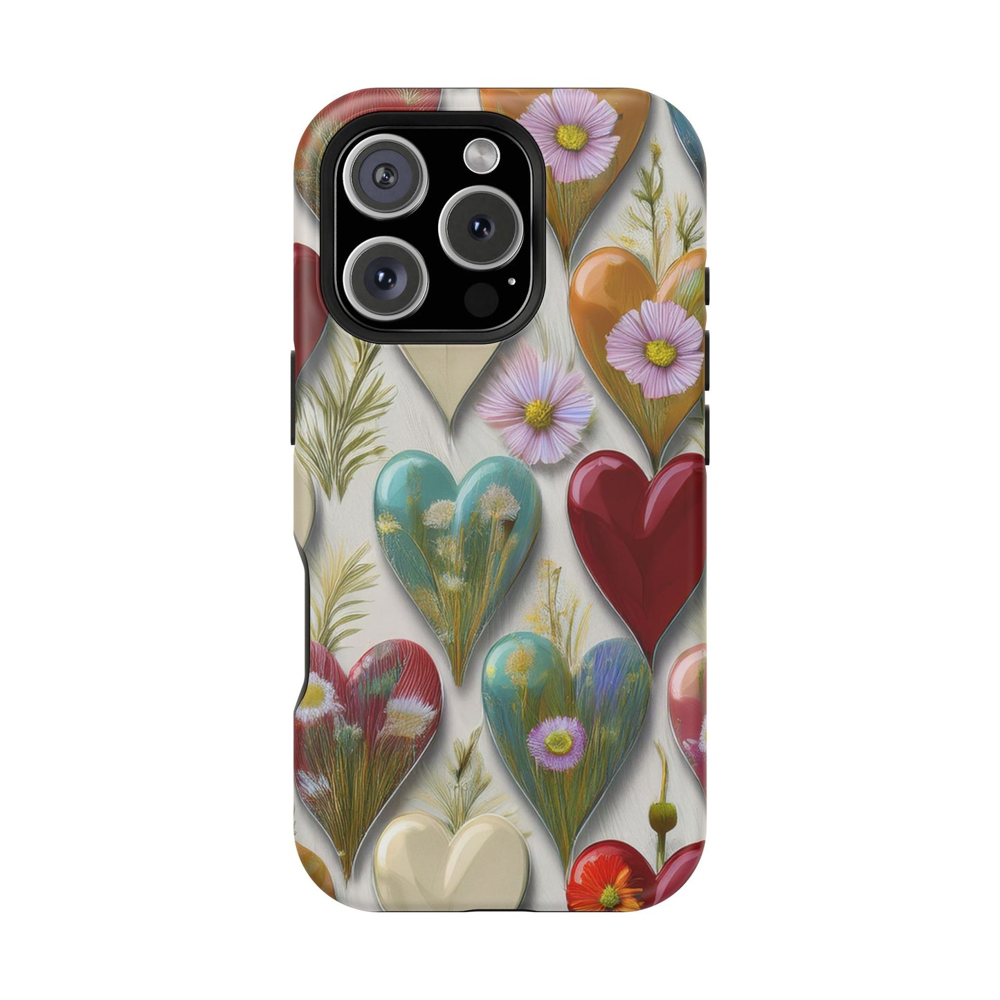 MagSafe Hearts and Flowers Phone Case, Top Trending iPhone Phone Case, Vibrant Phone Case