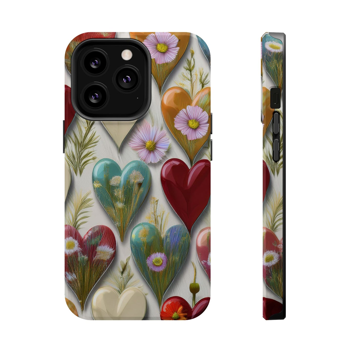 MagSafe Hearts and Flowers Phone Case, Top Trending iPhone Phone Case, Vibrant Phone Case