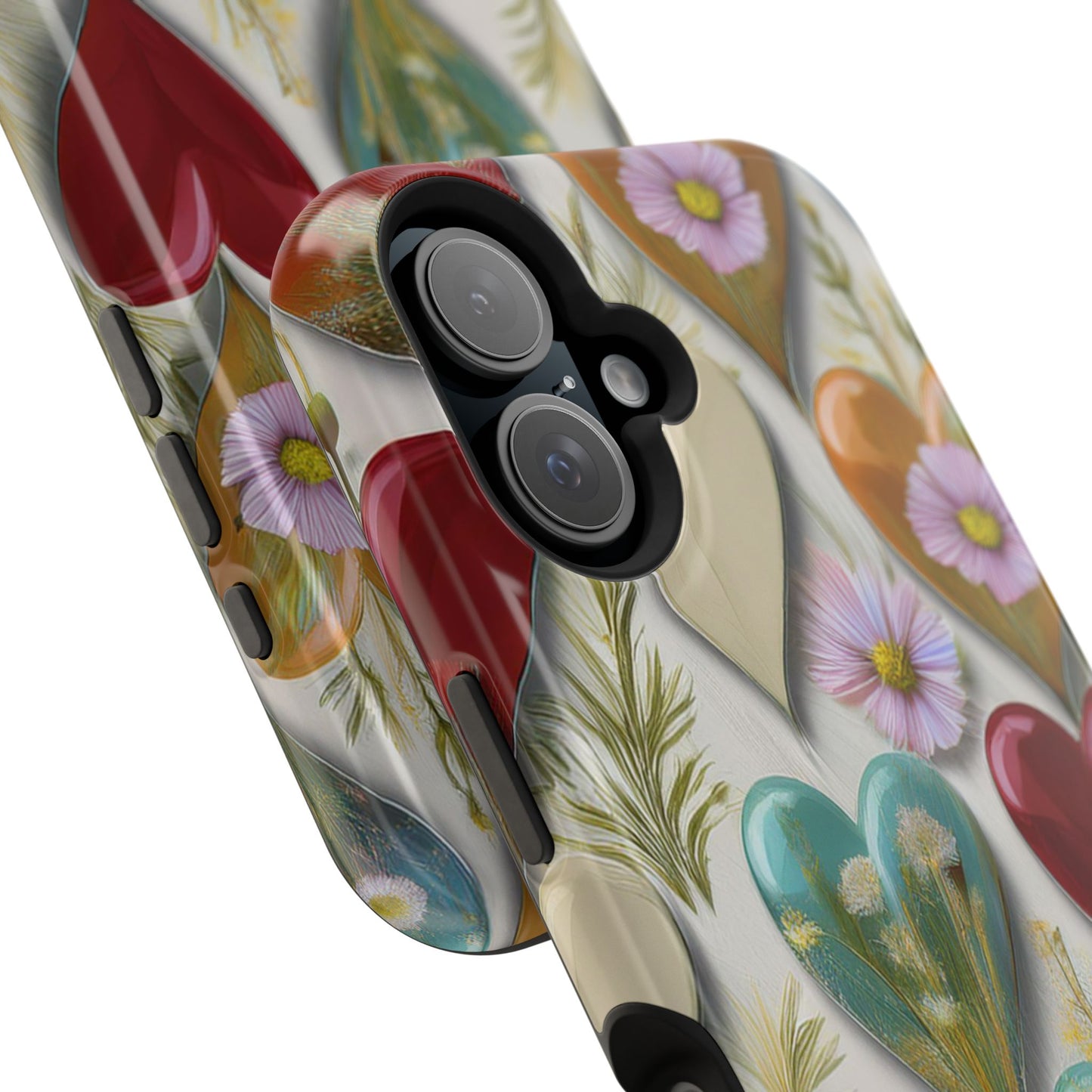 MagSafe Hearts and Flowers Phone Case, Top Trending iPhone Phone Case, Vibrant Phone Case