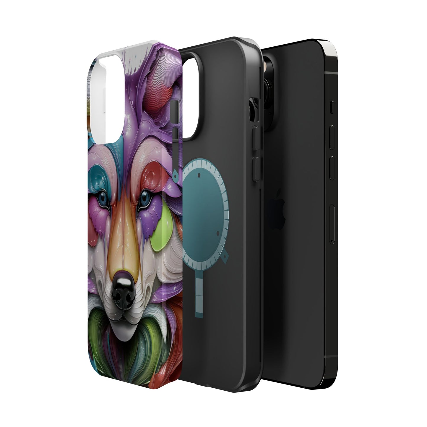 MagSafe iPhone Case with Vibrant Wolf Design, Unique Trending Phone Case, Edgy Colored Wolf Art for iPhone 16, 15, 14, 13 Pro & Plus