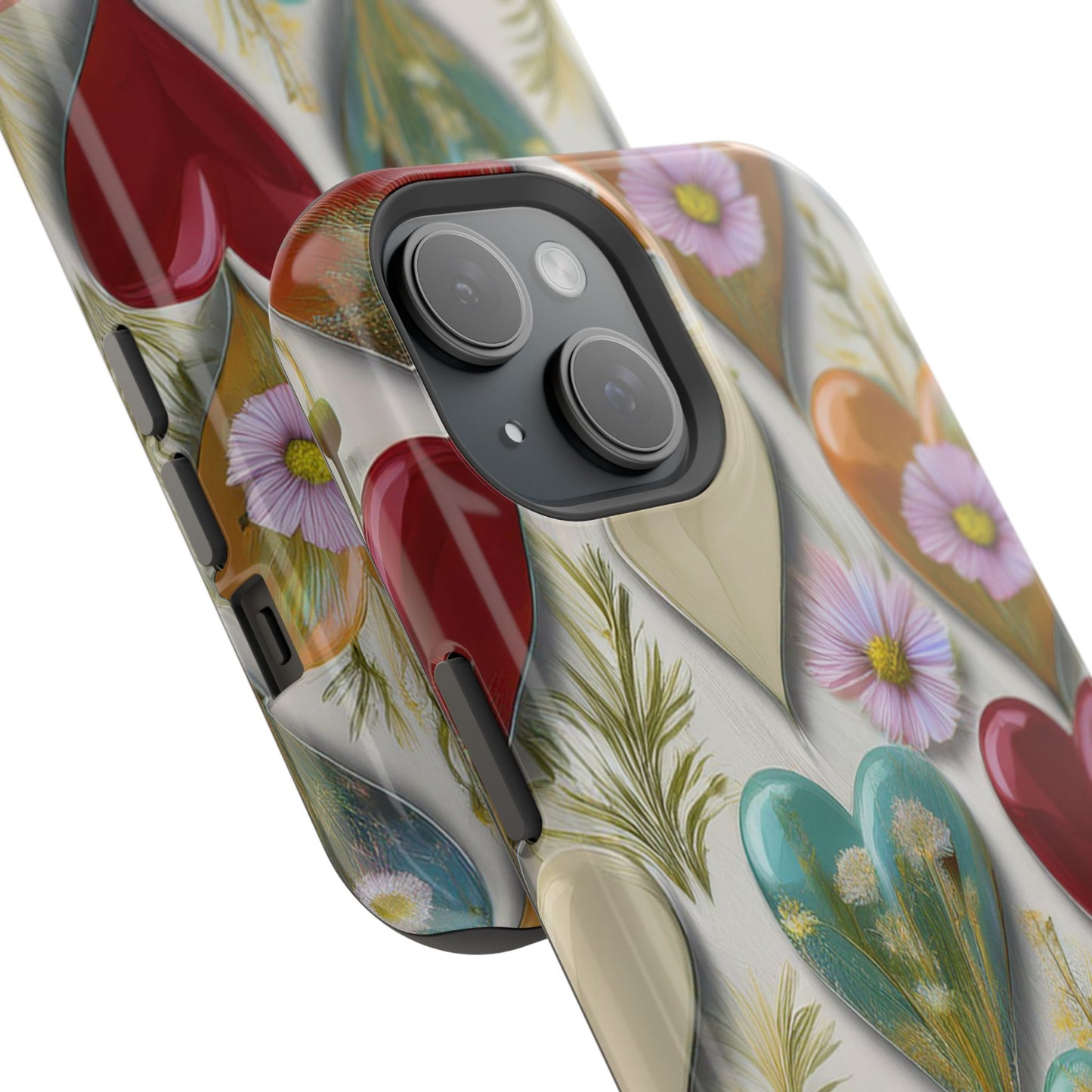 MagSafe Hearts and Flowers Phone Case, Top Trending iPhone Phone Case, Vibrant Phone Case