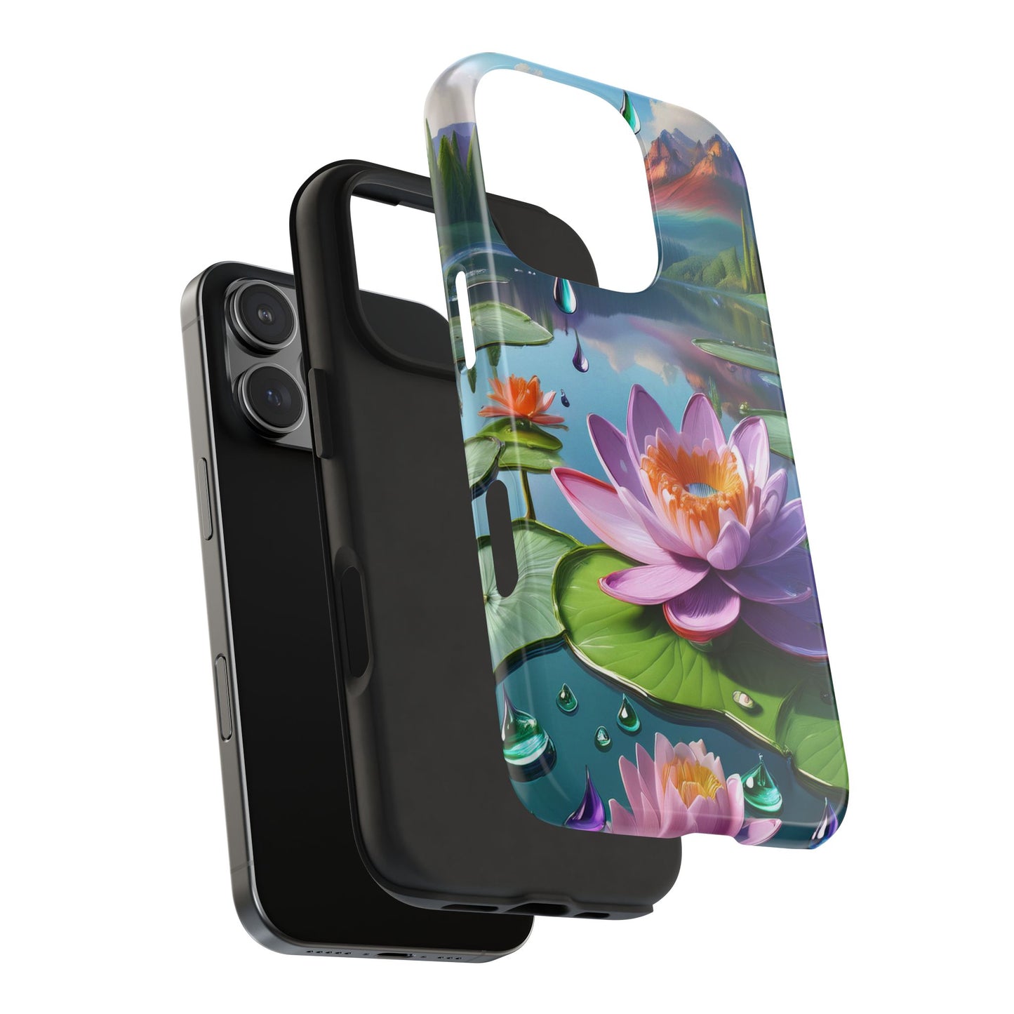Lily Pads Phone Case, Mountain View Raindrops Nature Scene for iPhone or Samsung Galaxy, Pink Green Blue