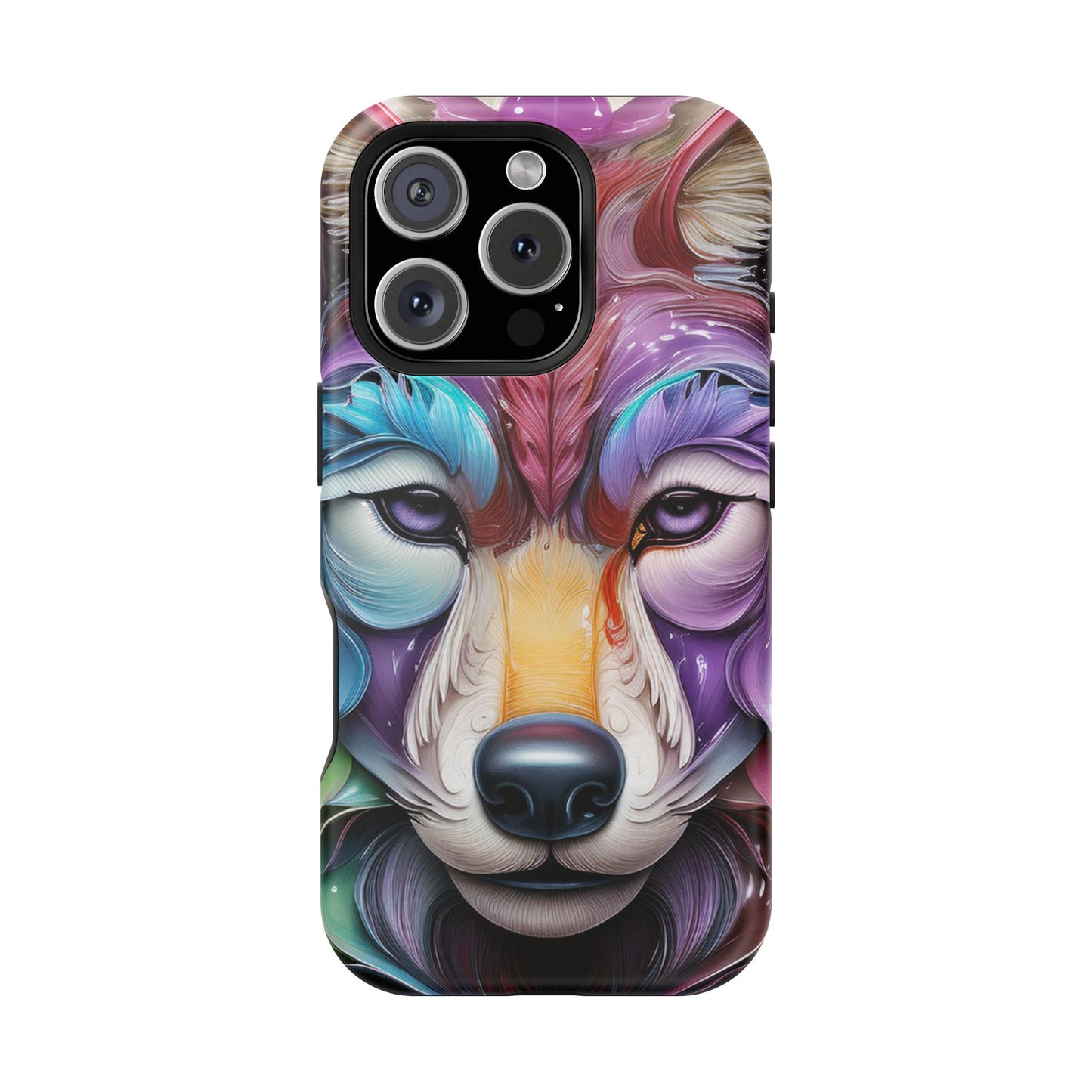 Mag Safe Vibrant Wolf Art - Colorful Wolf Design, Magnetic Phone Case, Trending iPhone Case