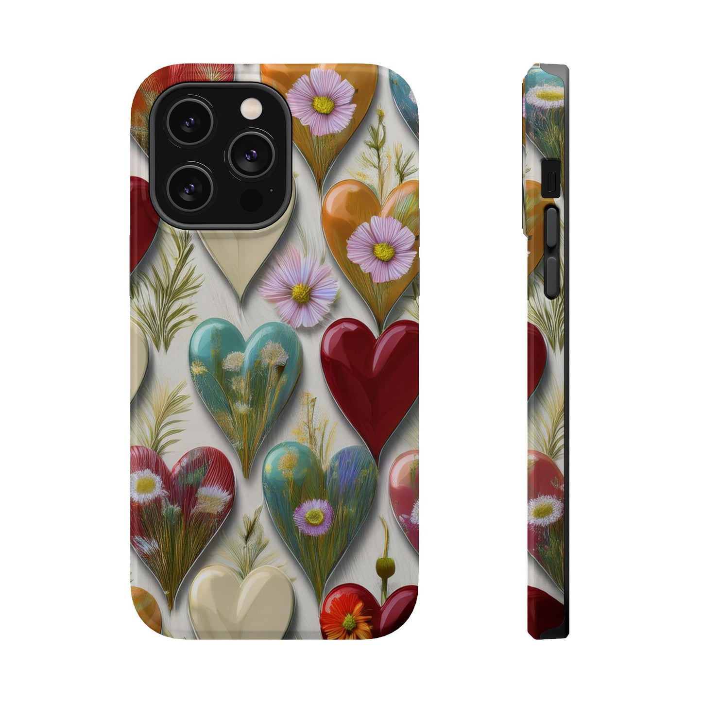 MagSafe Hearts and Flowers Phone Case, Top Trending iPhone Phone Case, Vibrant Phone Case