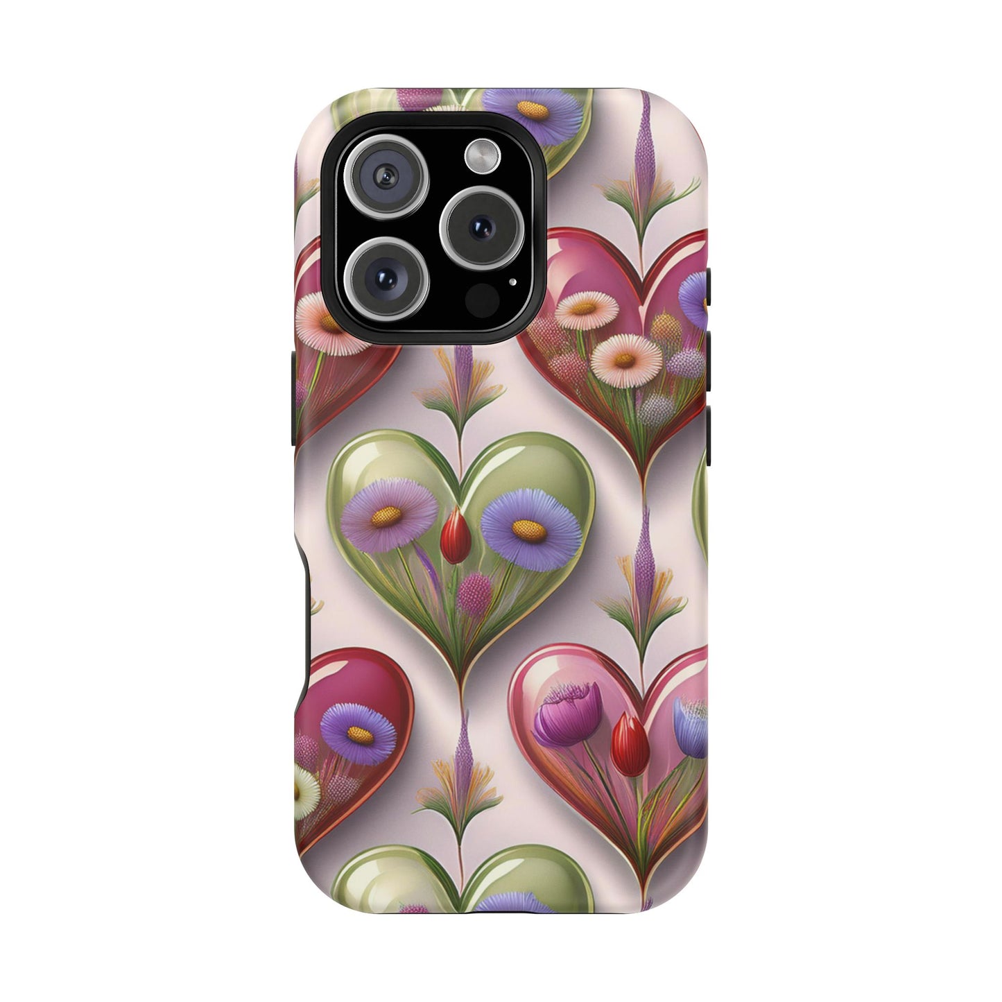 MagSafe Hearts and Flowers Phone Case, Top Trending iPhone Phone Case, Vibrant Phone Case
