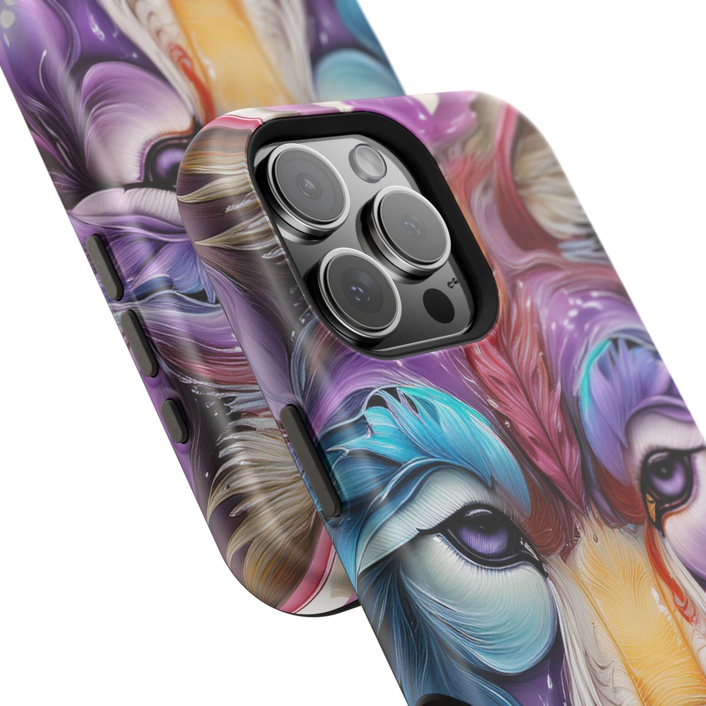 Mag Safe Vibrant Wolf Art - Colorful Wolf Design, Magnetic Phone Case, Trending iPhone Case
