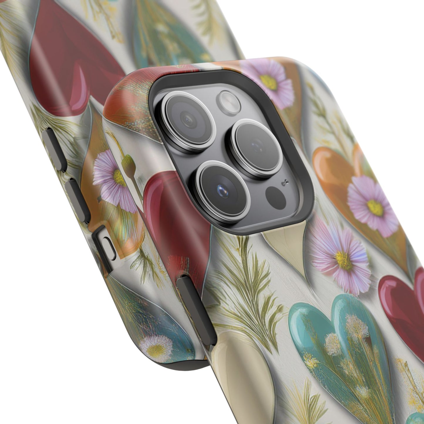 MagSafe Hearts and Flowers Phone Case, Top Trending iPhone Phone Case, Vibrant Phone Case
