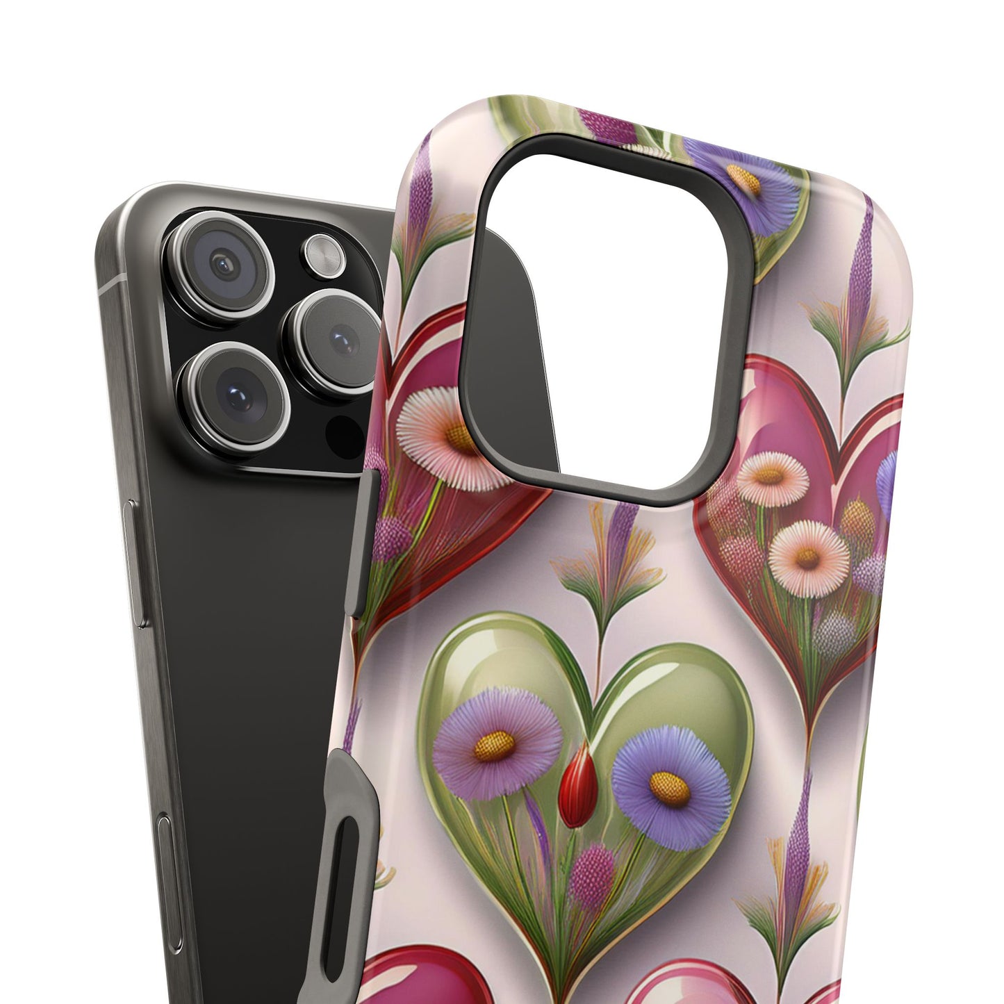 MagSafe Hearts and Flowers Phone Case, Top Trending iPhone Phone Case, Vibrant Phone Case