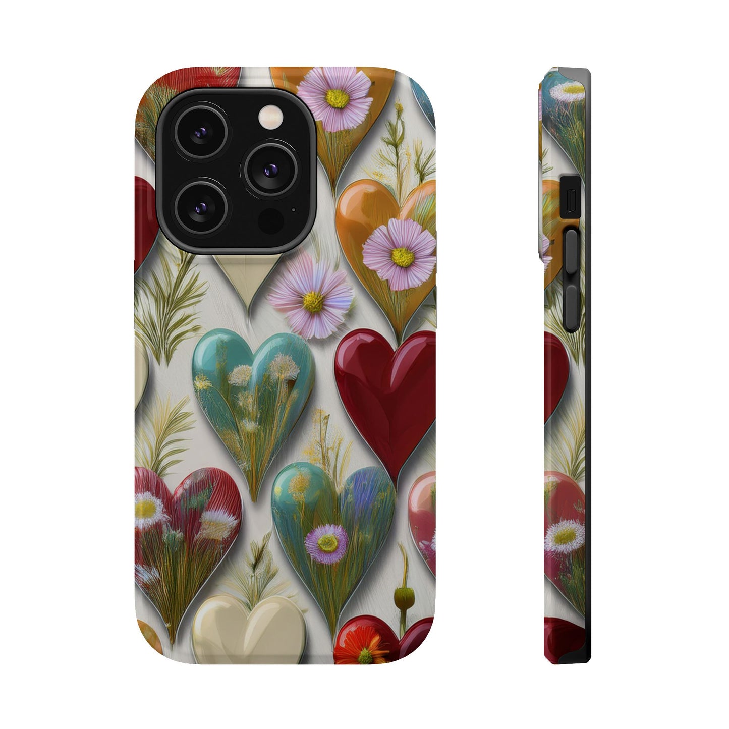 MagSafe Hearts and Flowers Phone Case, Top Trending iPhone Phone Case, Vibrant Phone Case