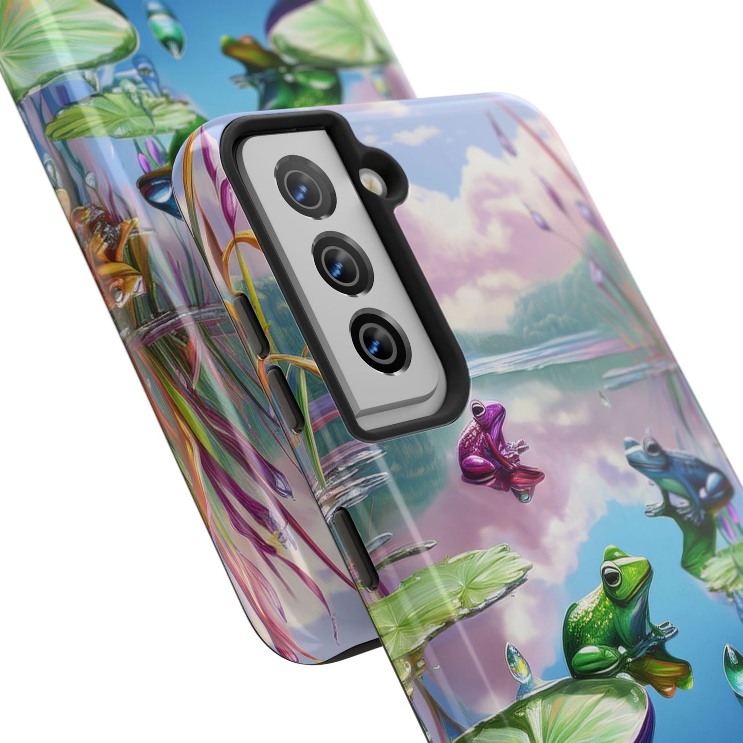 Lily Pads and Frogs Phone Case, Mountain View Raindrops Nature Scene for iPhone or Samsung Galaxy