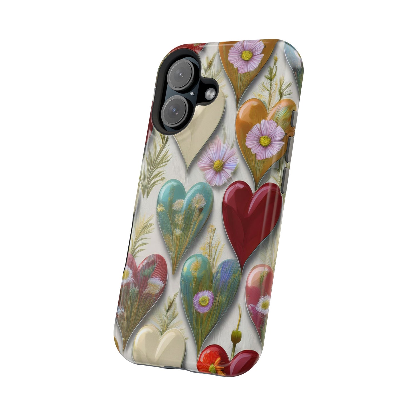 MagSafe Hearts and Flowers Phone Case, Top Trending iPhone Phone Case, Vibrant Phone Case