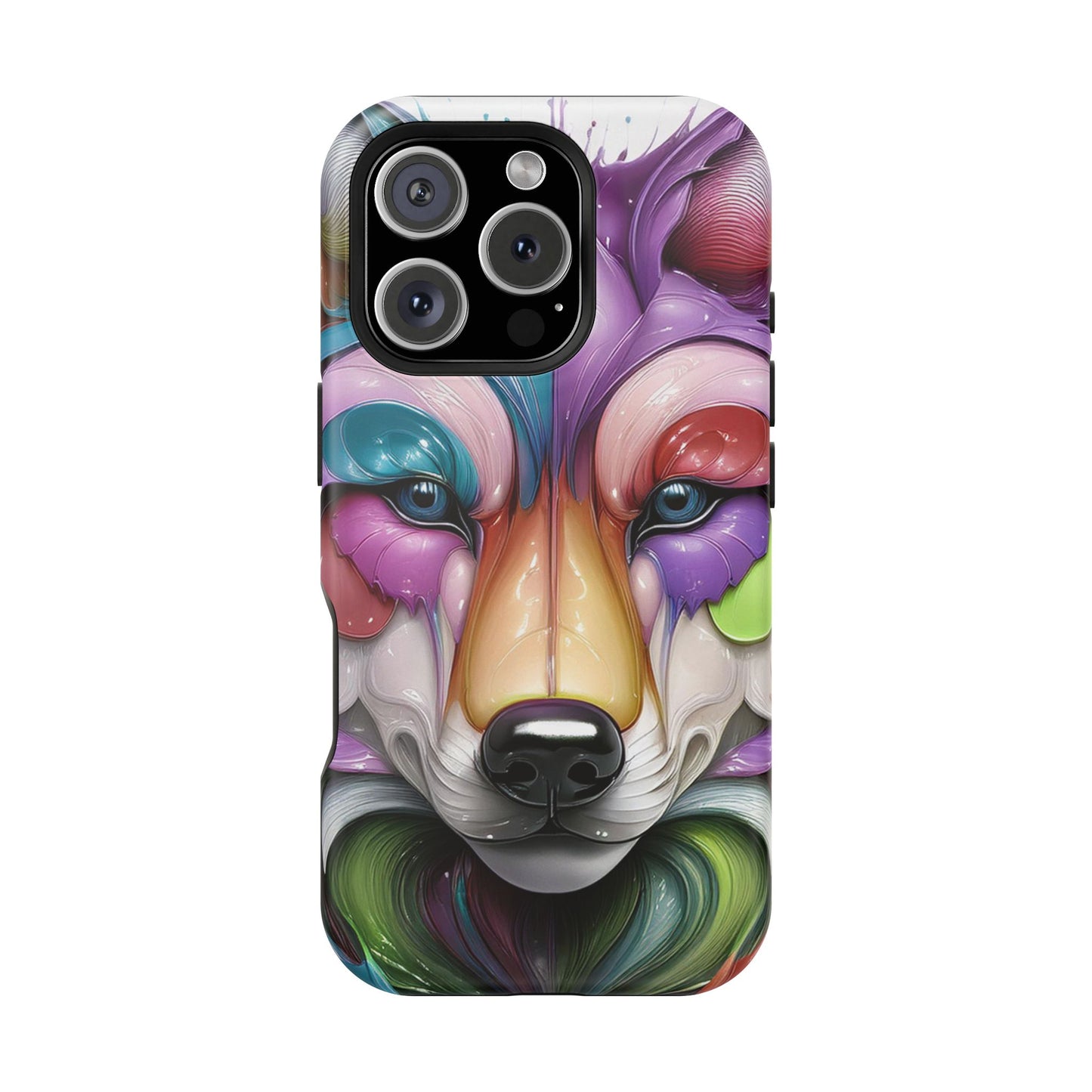 MagSafe iPhone Case with Vibrant Wolf Design, Unique Trending Phone Case, Edgy Colored Wolf Art for iPhone 16, 15, 14, 13 Pro & Plus