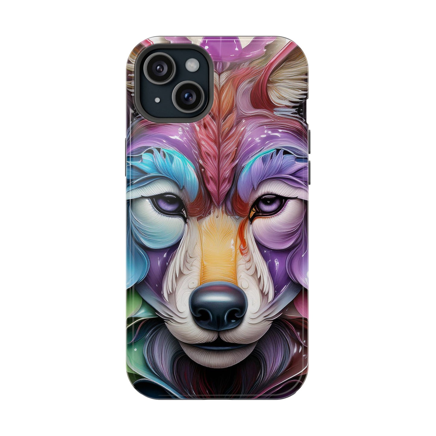 Mag Safe Vibrant Wolf Art - Colorful Wolf Design, Magnetic Phone Case, Trending iPhone Case