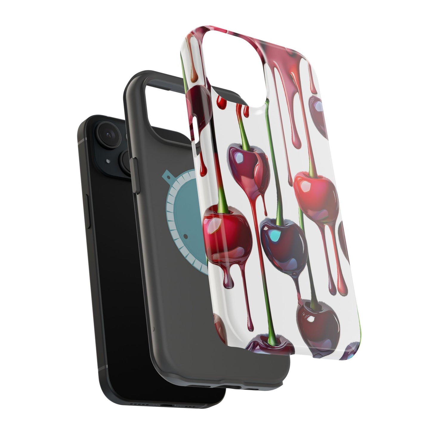 Dripping Cherry Phone Case - Cherry Design, White iPhone Magnetic Phone Case