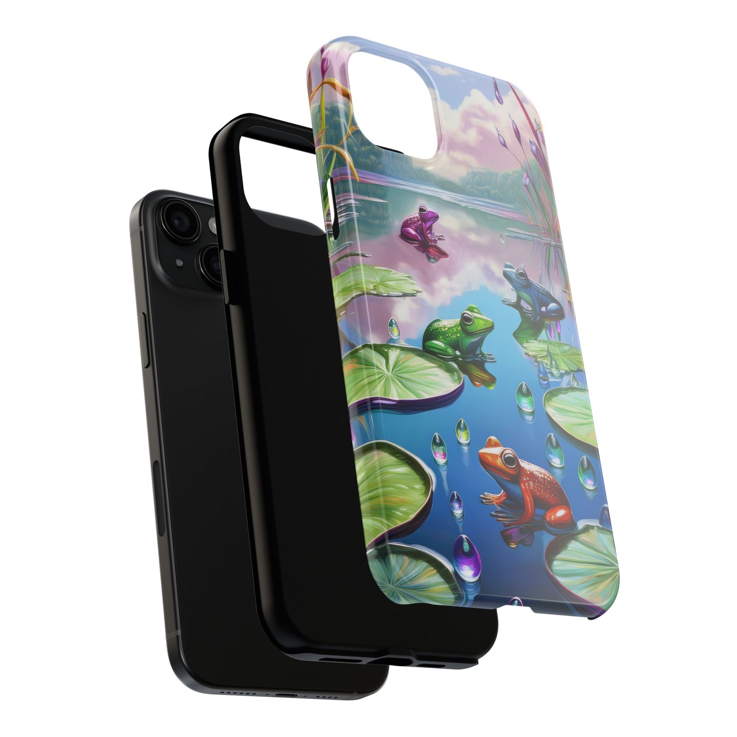 Lily Pads and Frogs Phone Case, Mountain View Raindrops Nature Scene for iPhone or Samsung Galaxy