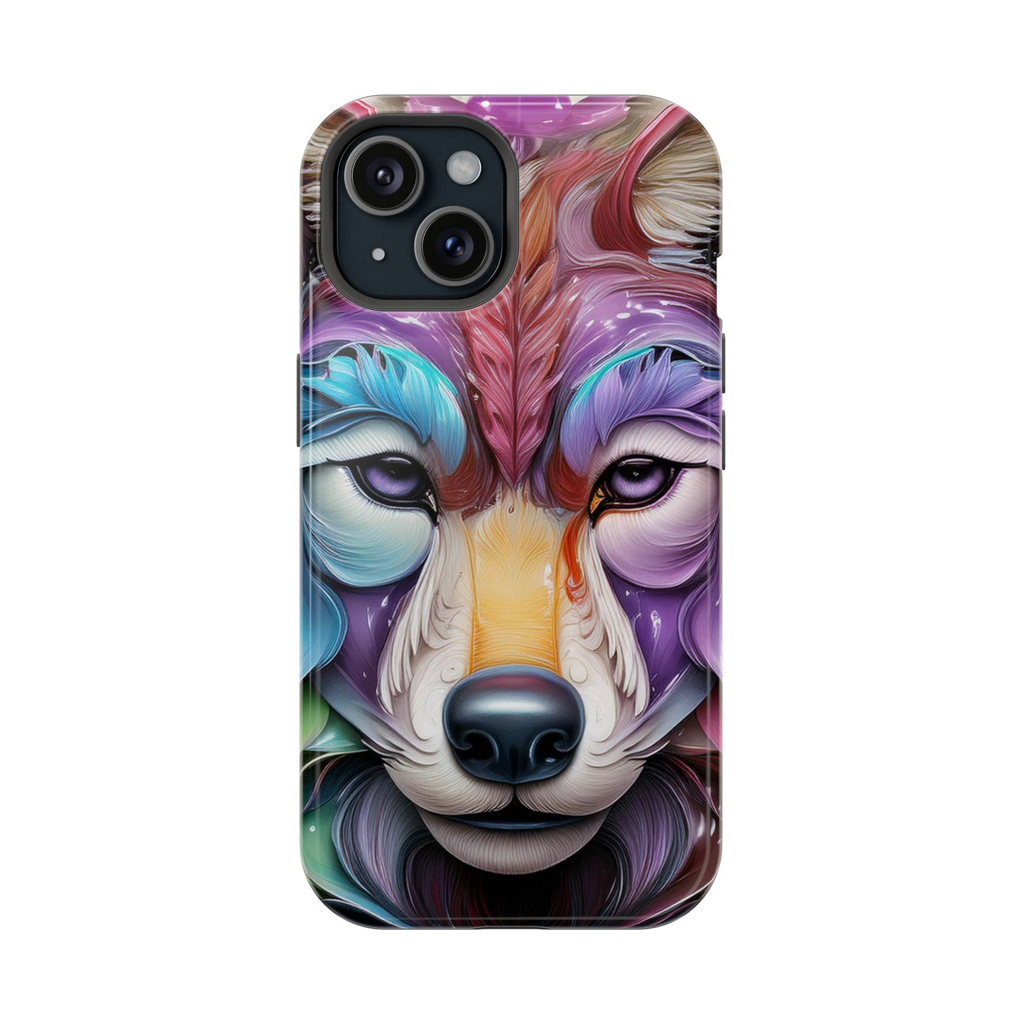 Mag Safe Vibrant Wolf Art - Colorful Wolf Design, Magnetic Phone Case, Trending iPhone Case