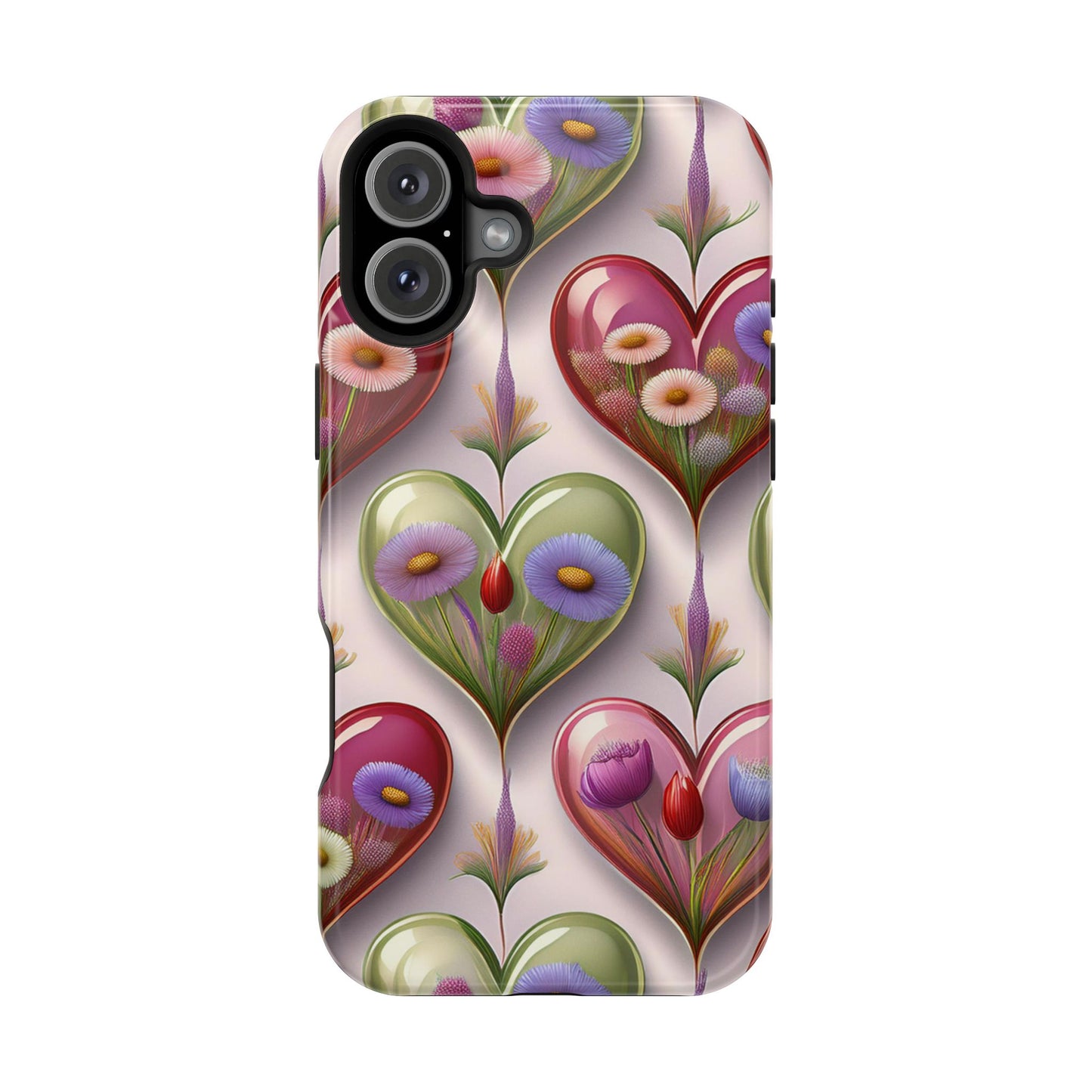 MagSafe Hearts and Flowers Phone Case, Top Trending iPhone Phone Case, Vibrant Phone Case