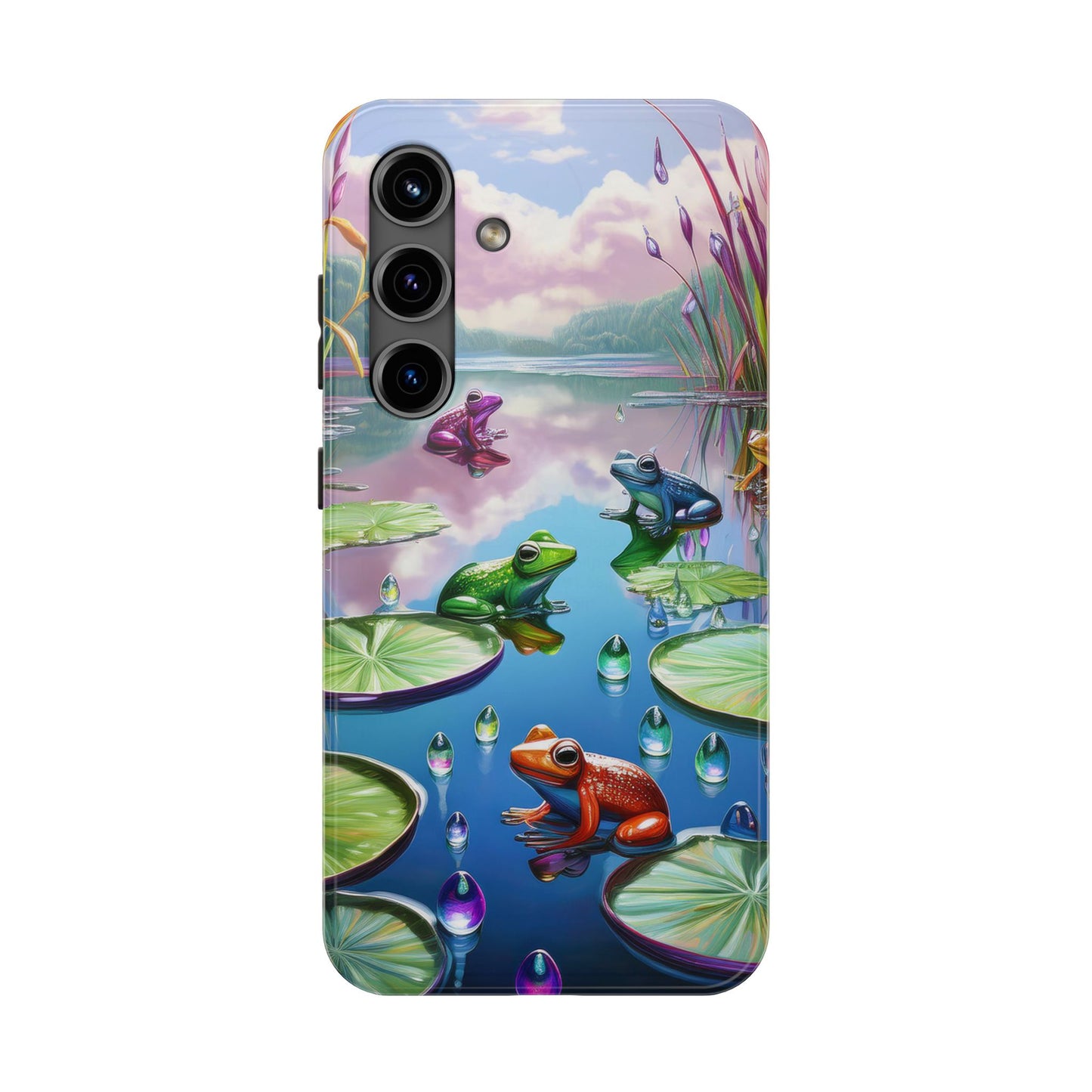 Lily Pads and Frogs Phone Case, Mountain View Raindrops Nature Scene for iPhone or Samsung Galaxy
