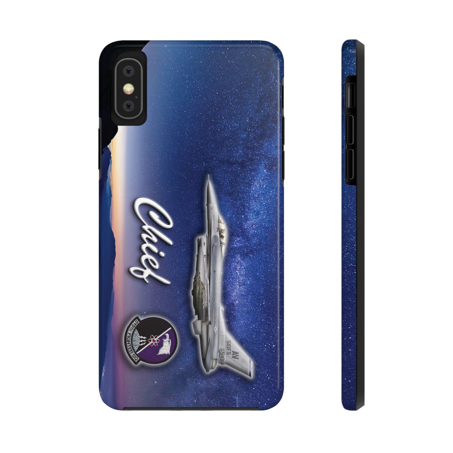 Air Force customized cell phone case featuring an F-16 jet design, showcasing sleek military style and durability
